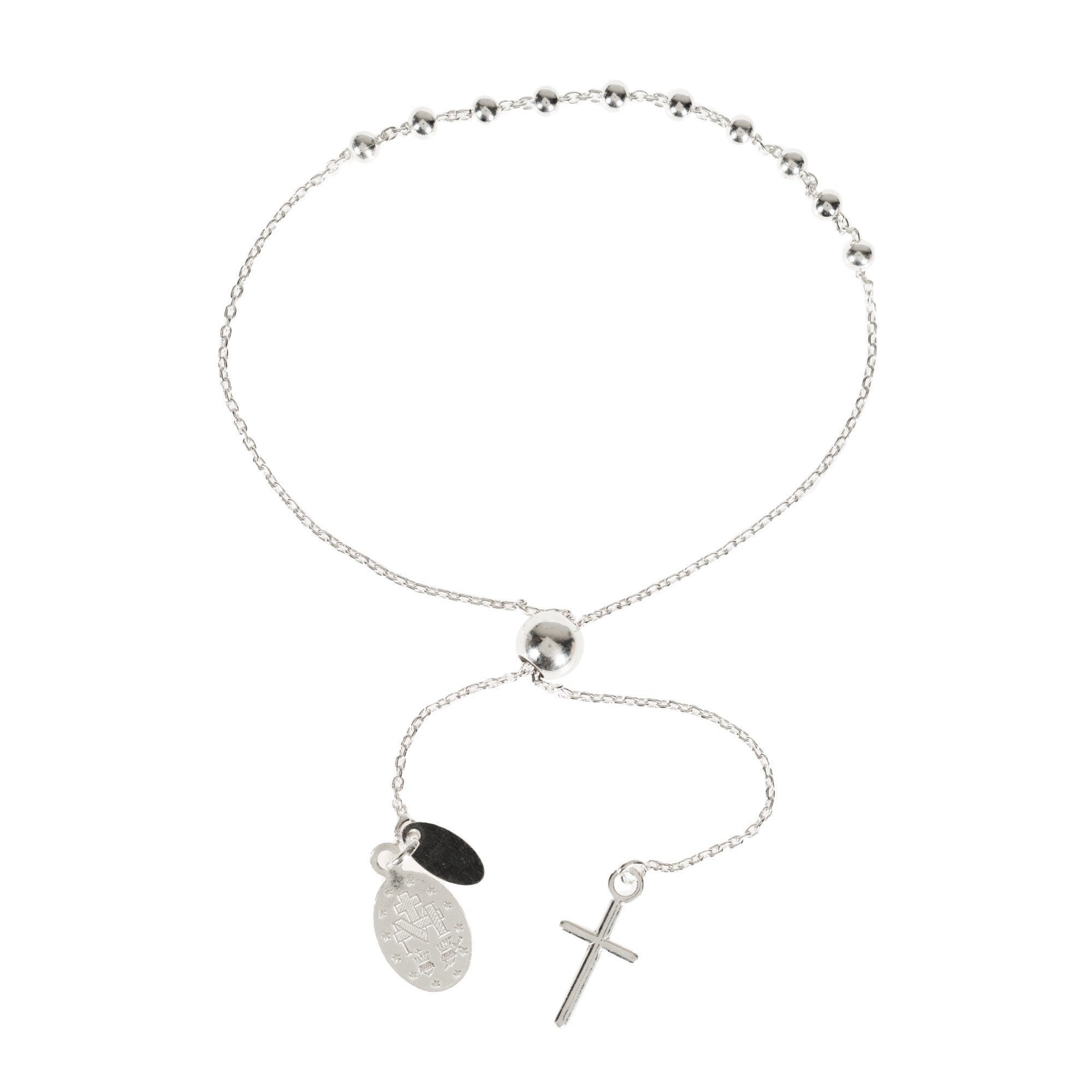 Sterling Adjustable Rosary Bracelet with Miraculous Medal