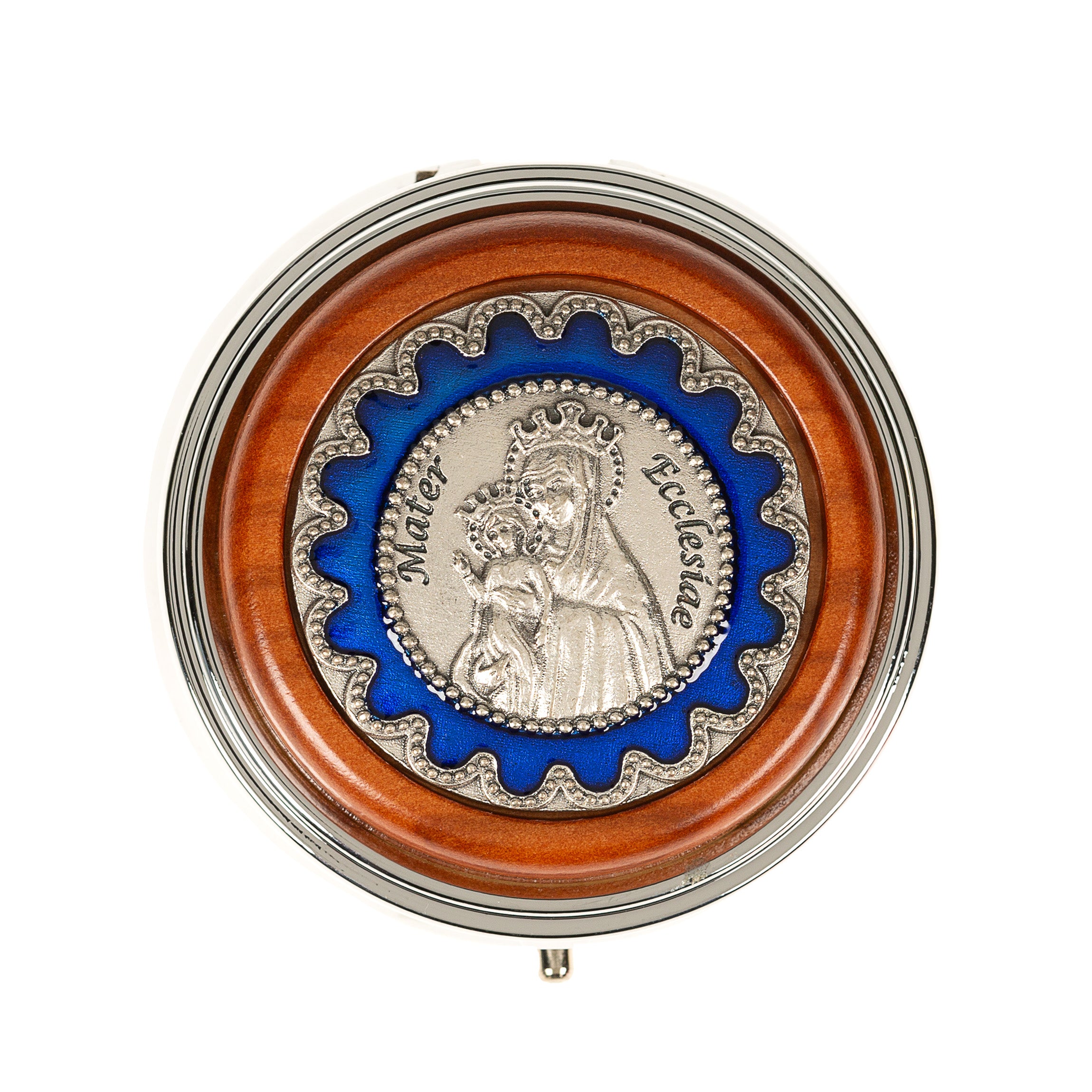 Mater Ecclesiae Olive Wood & Metal Rosary Box