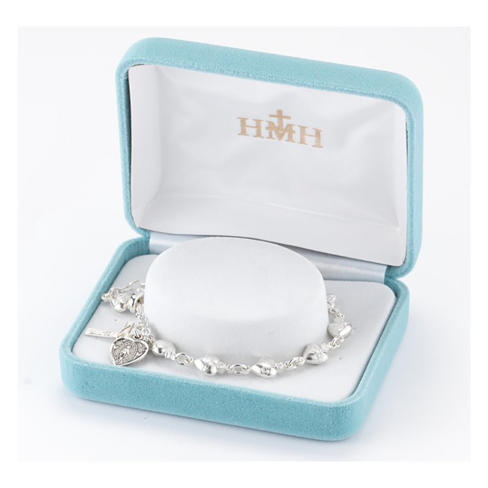 Solid Sterling Silver Sacred Heart Rosary Bracelet