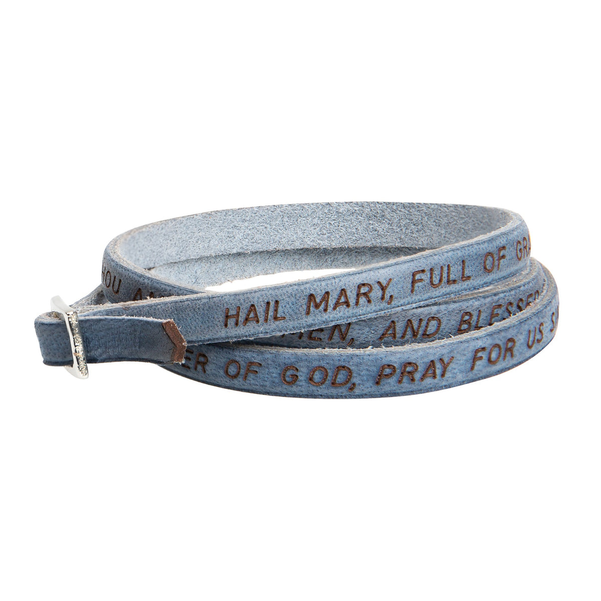 Blue Hail Mary Leather Wrap Bracelet | The Catholic Company®