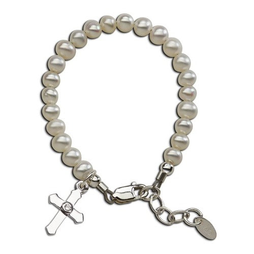Pearl & Cross Baby Baptism Bracelet