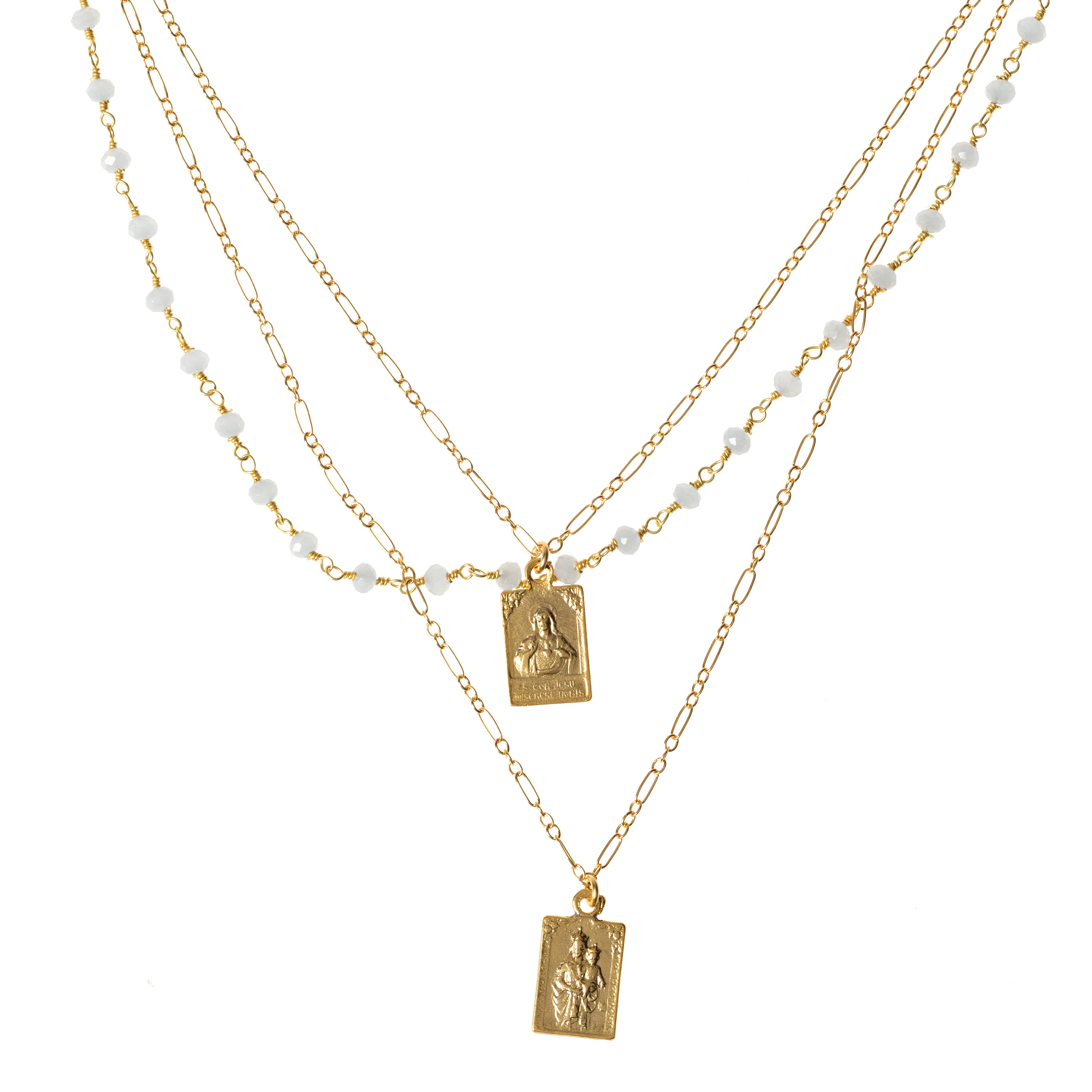 Triple Strand Scapular & Chalcedony Necklace