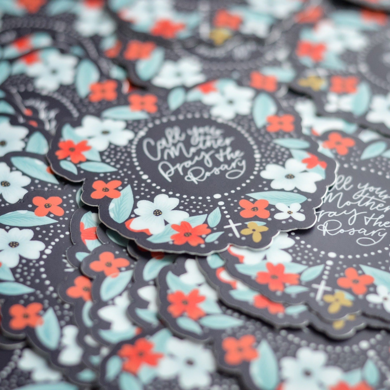 Floral Call Your Mother Pray the Rosary Vinyl Sticker