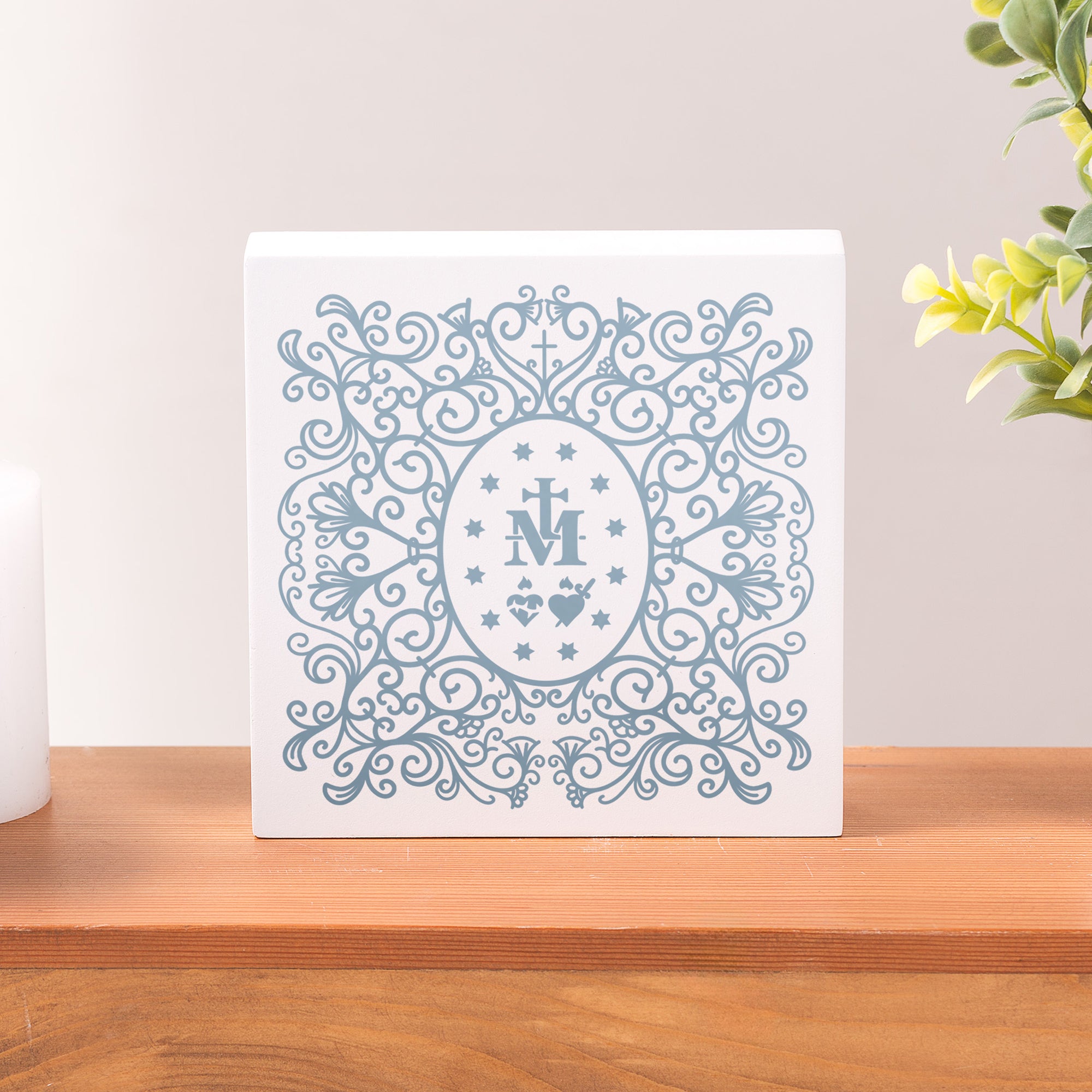 Miraculous Medal Filigree Wood Block
