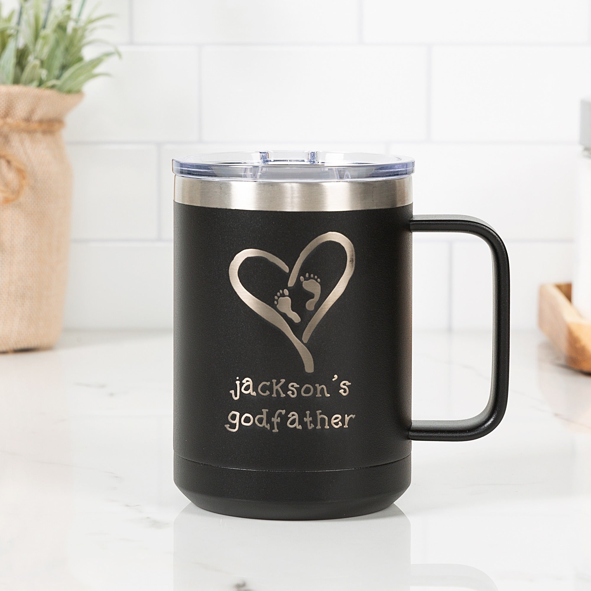 Personalized Godfather Black Travel Mug | The Catholic Company