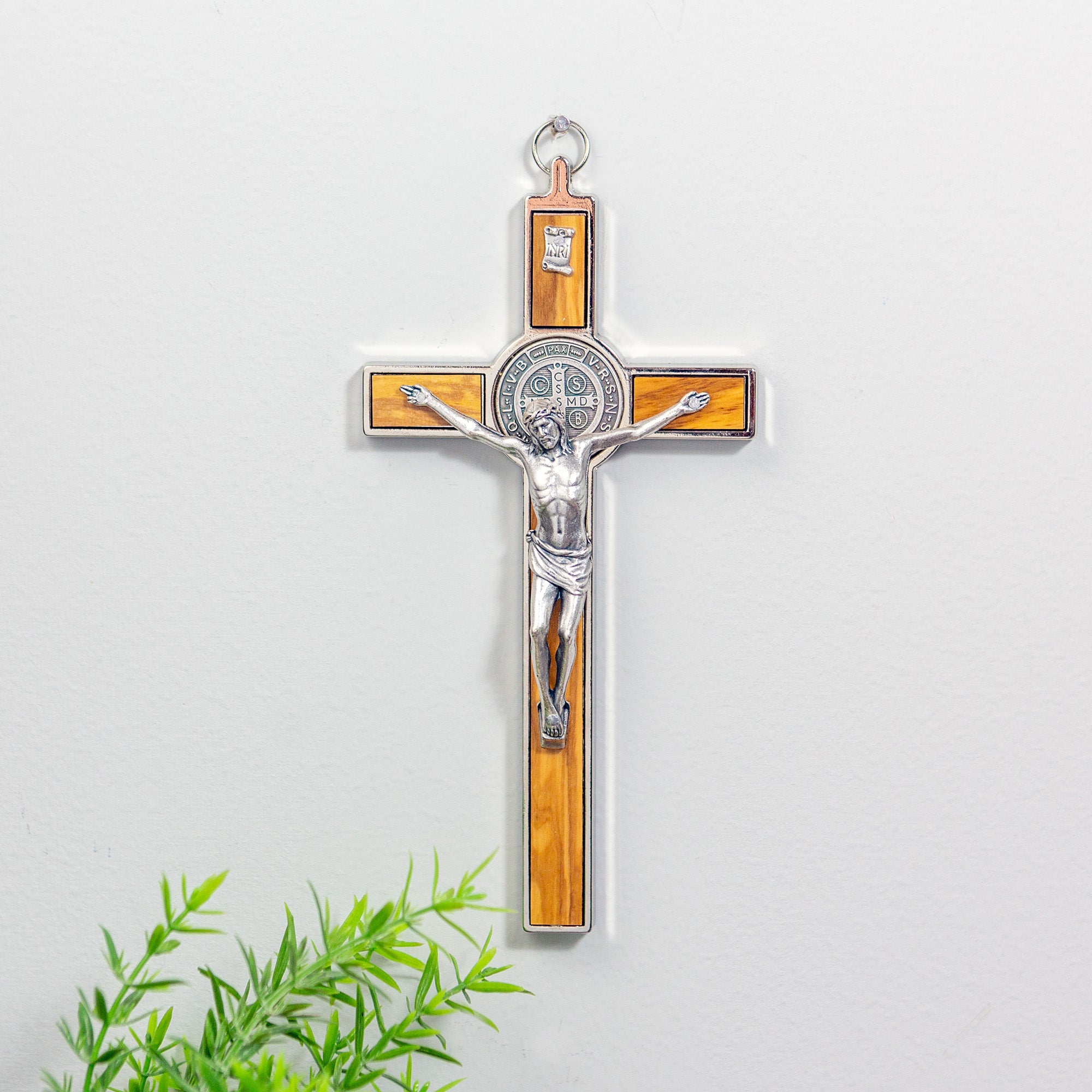 St. Benedict Crucifix, Wood Inlay - 7 inch | The Catholic Company®