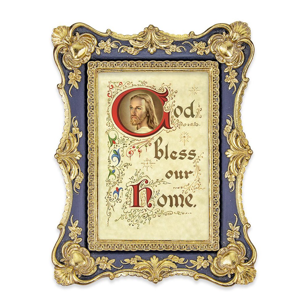 Home Blessing Print in Dark Blue & Gold Frame - 5" x 7"