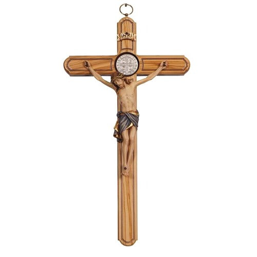 St. Benedict Olive Wood Italian Cross - 14"