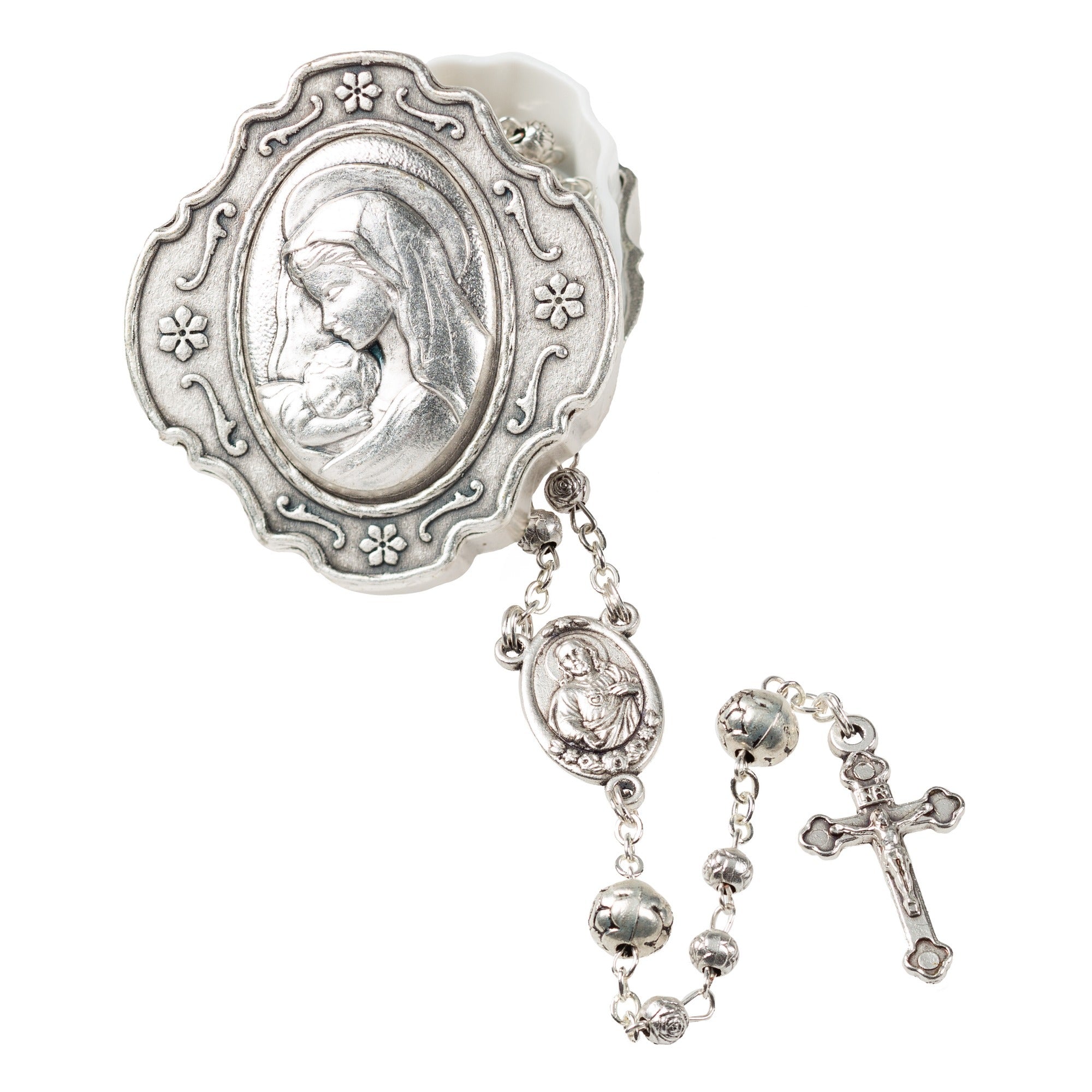 Madonna & Child Rosary Holder & Rosebud Rosary
