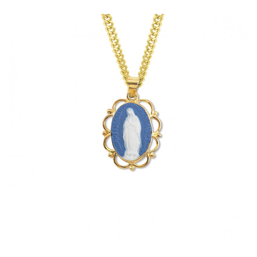 Blue Cameo Our Lady of Guadalupe Gold Necklace