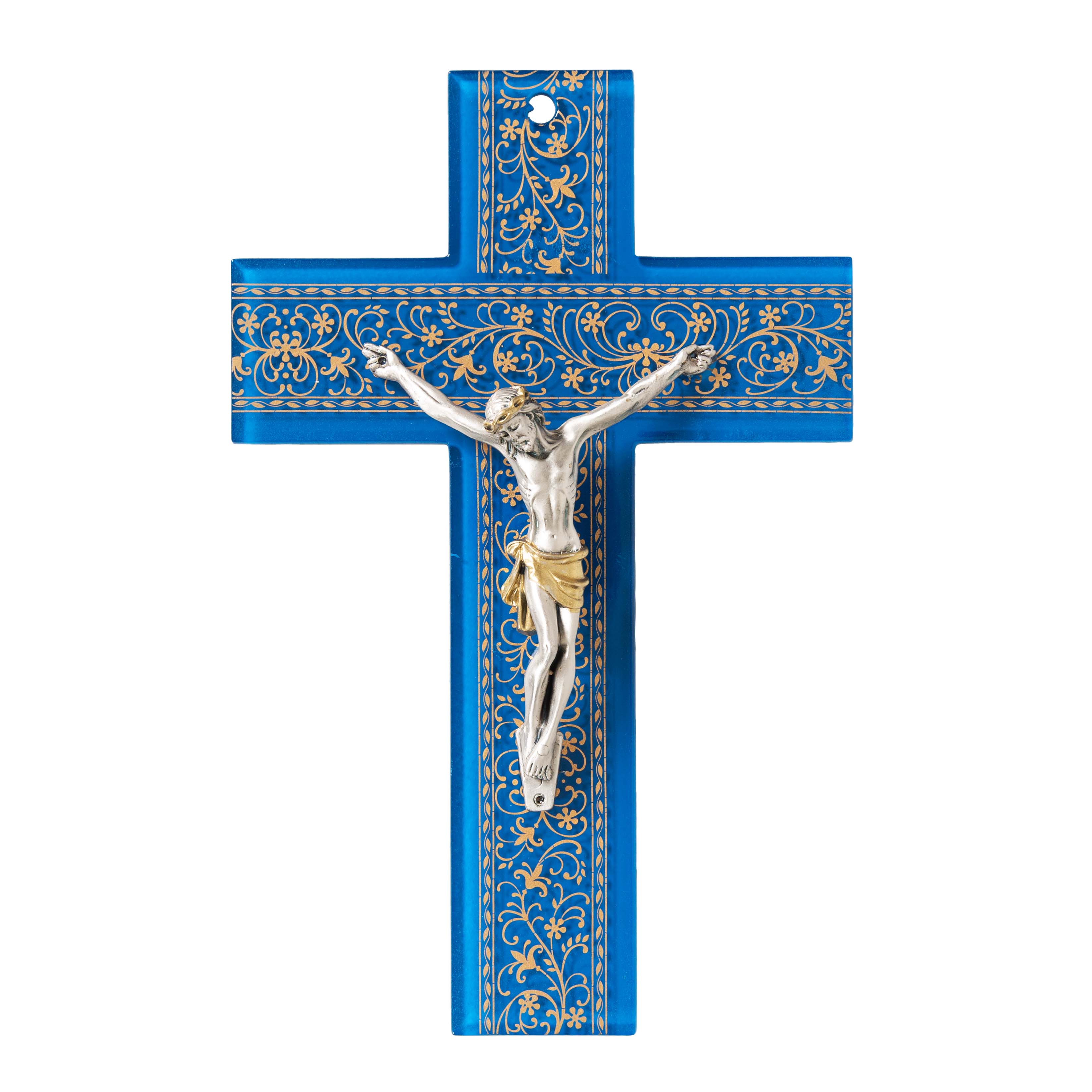 Blue Murano Glass Damask Crucifix