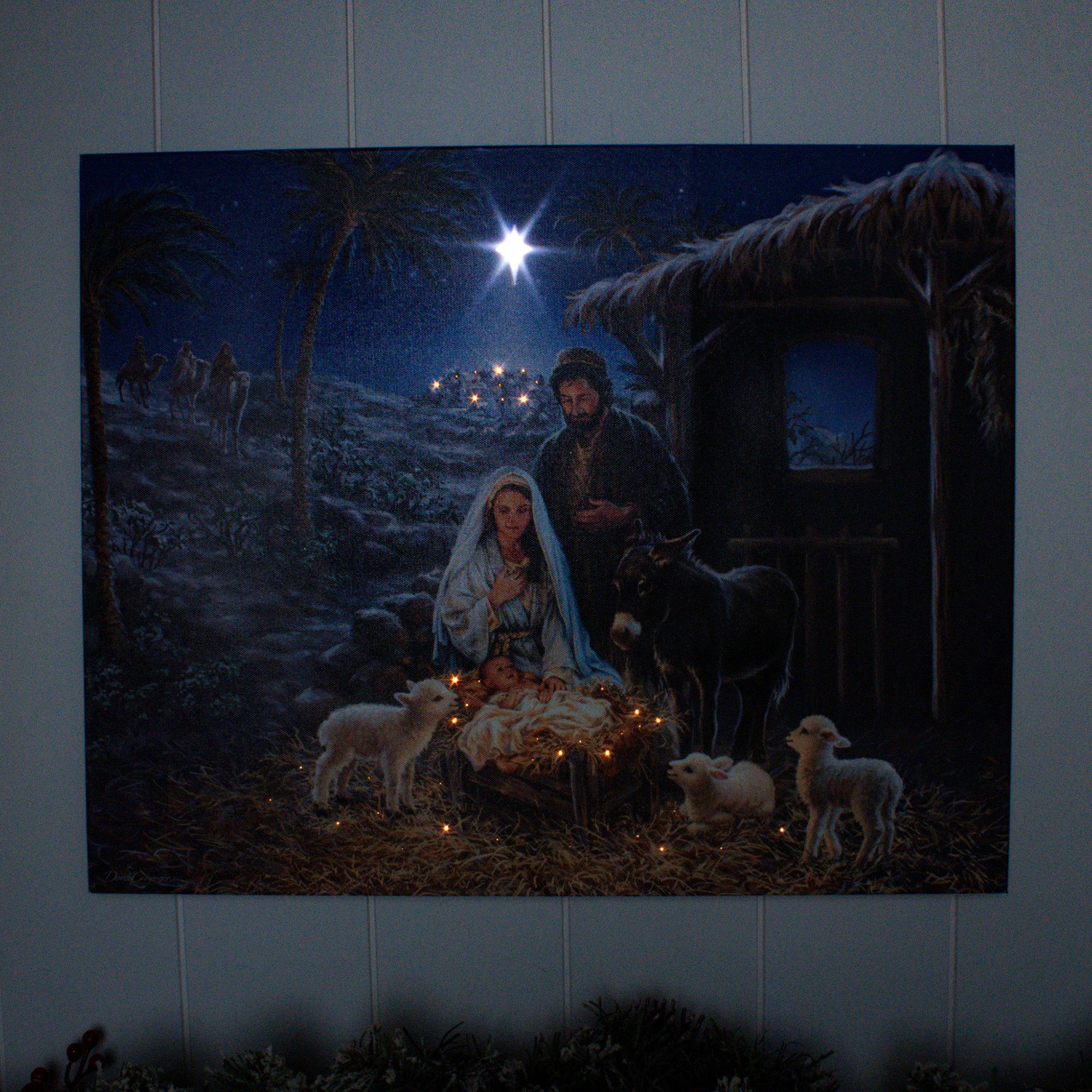 A Savior is Born Lighted Nativity Canvas Print - 16" x 20"