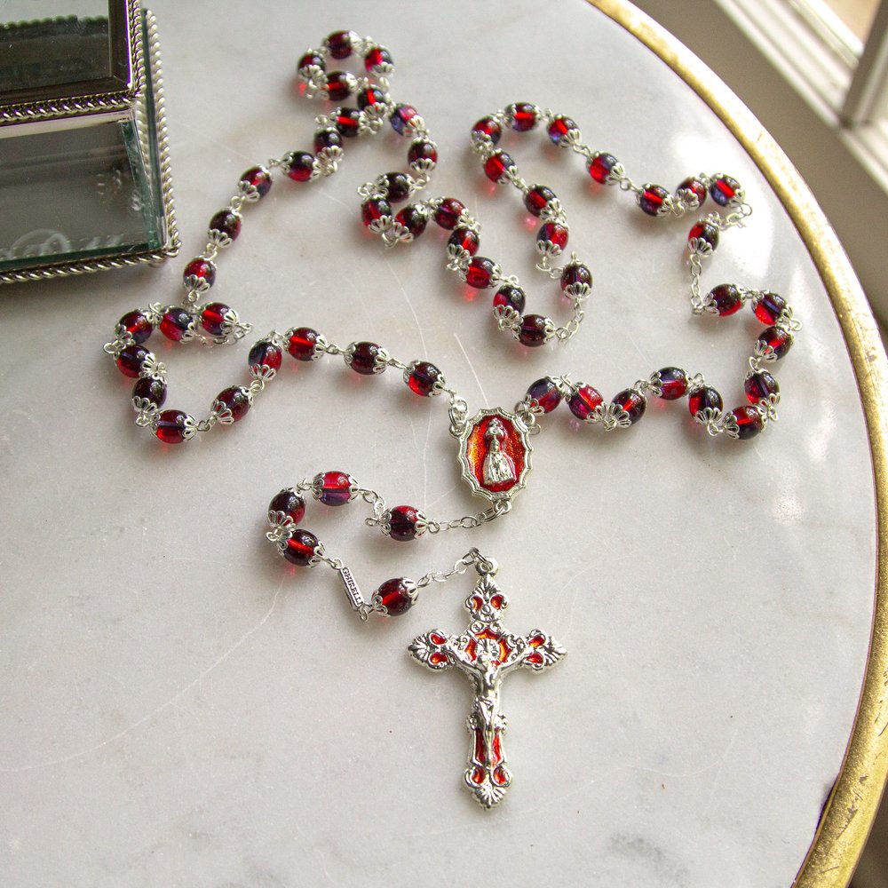 Our Lady of Fatima Hand Enameled Red Rosary