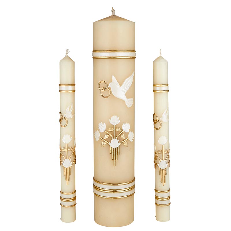Dove & Rings Wedding Unity Candle Set - Gold