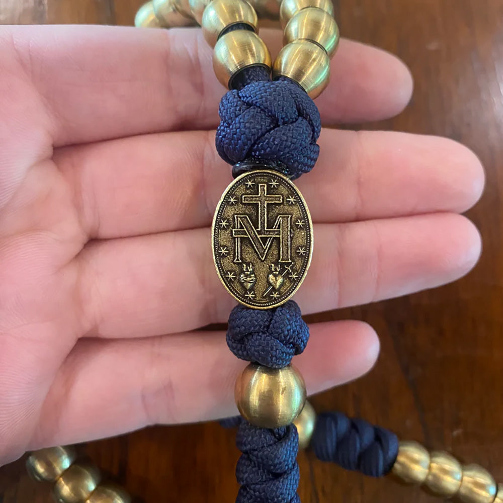 Deluxe Navy Paracord & Brass Miraculous Medal Rosary
