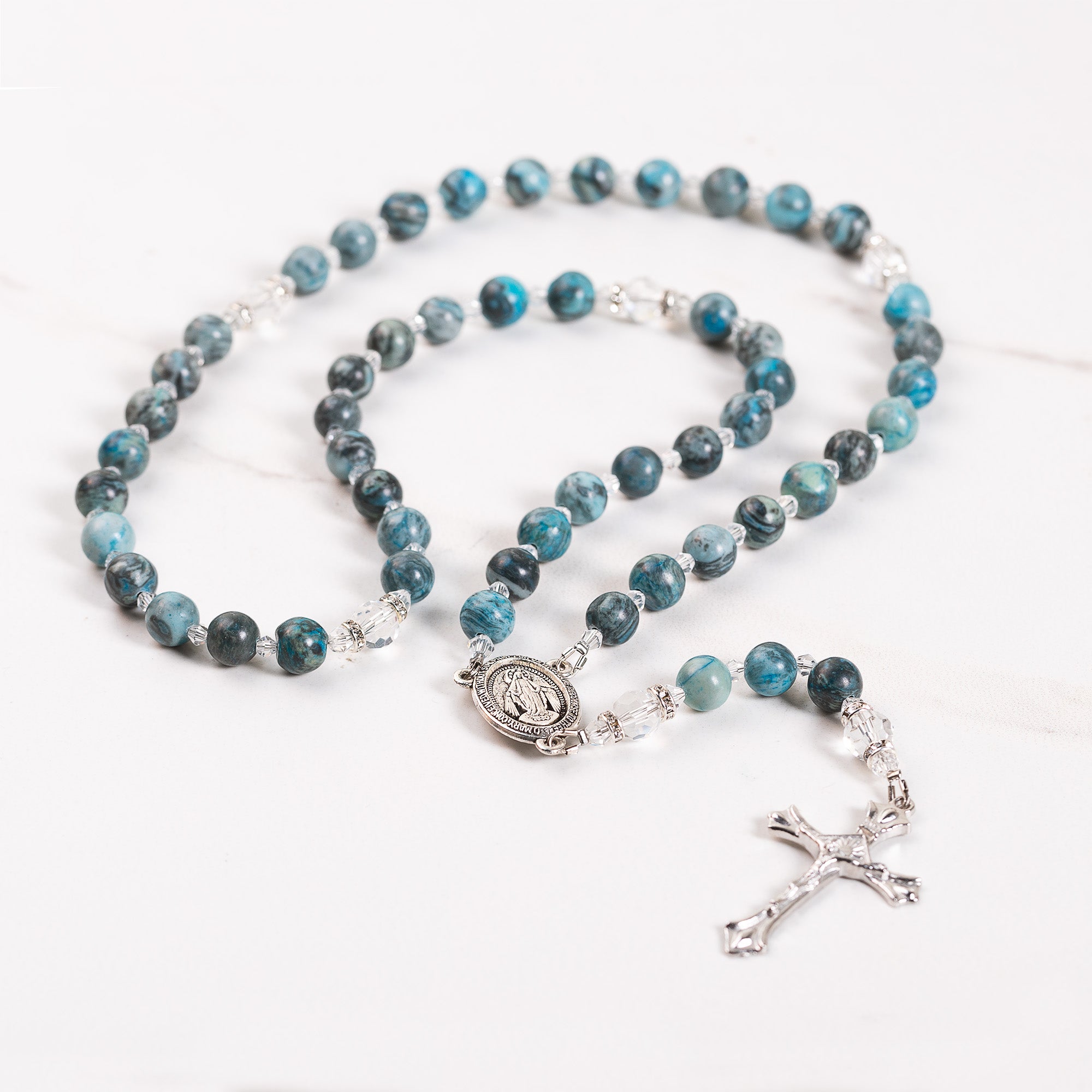 Blue Jade & Crystal Miraculous Rosary