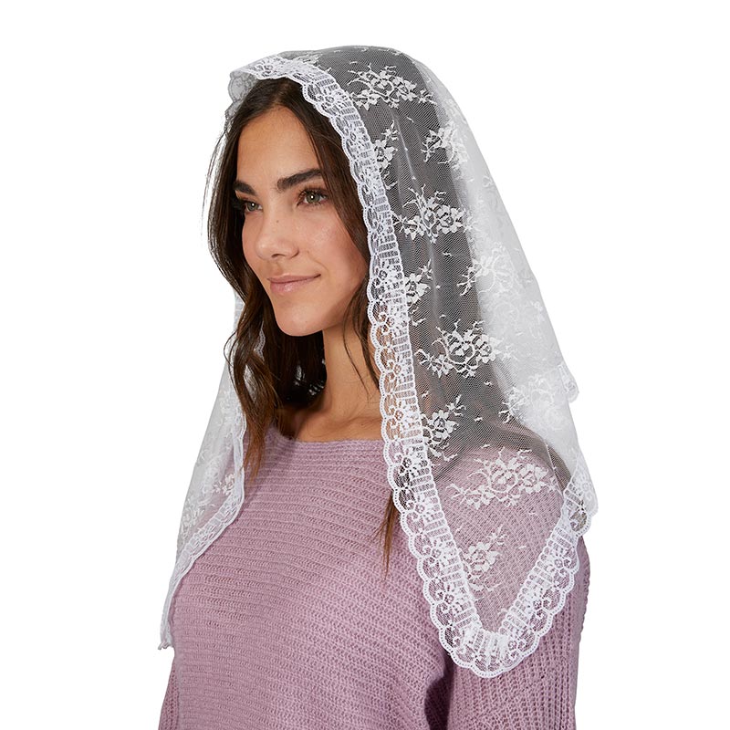 Traditional White Lace Chapel Veil