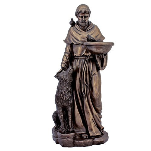 St. Francis With Birds & Wolf Bird Feeder 20''