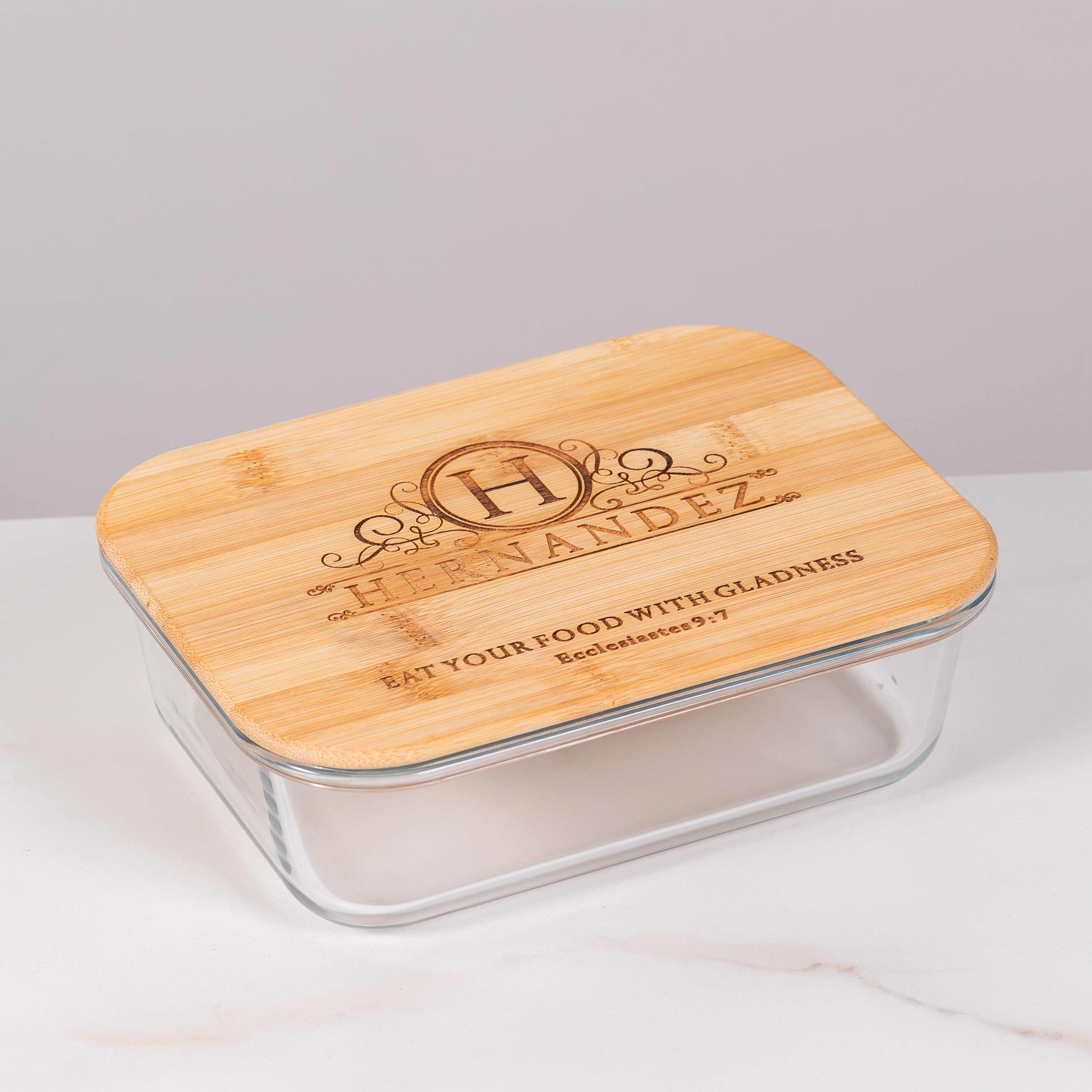 Personalized Scripture Glass Food Storage Container - 50 oz.