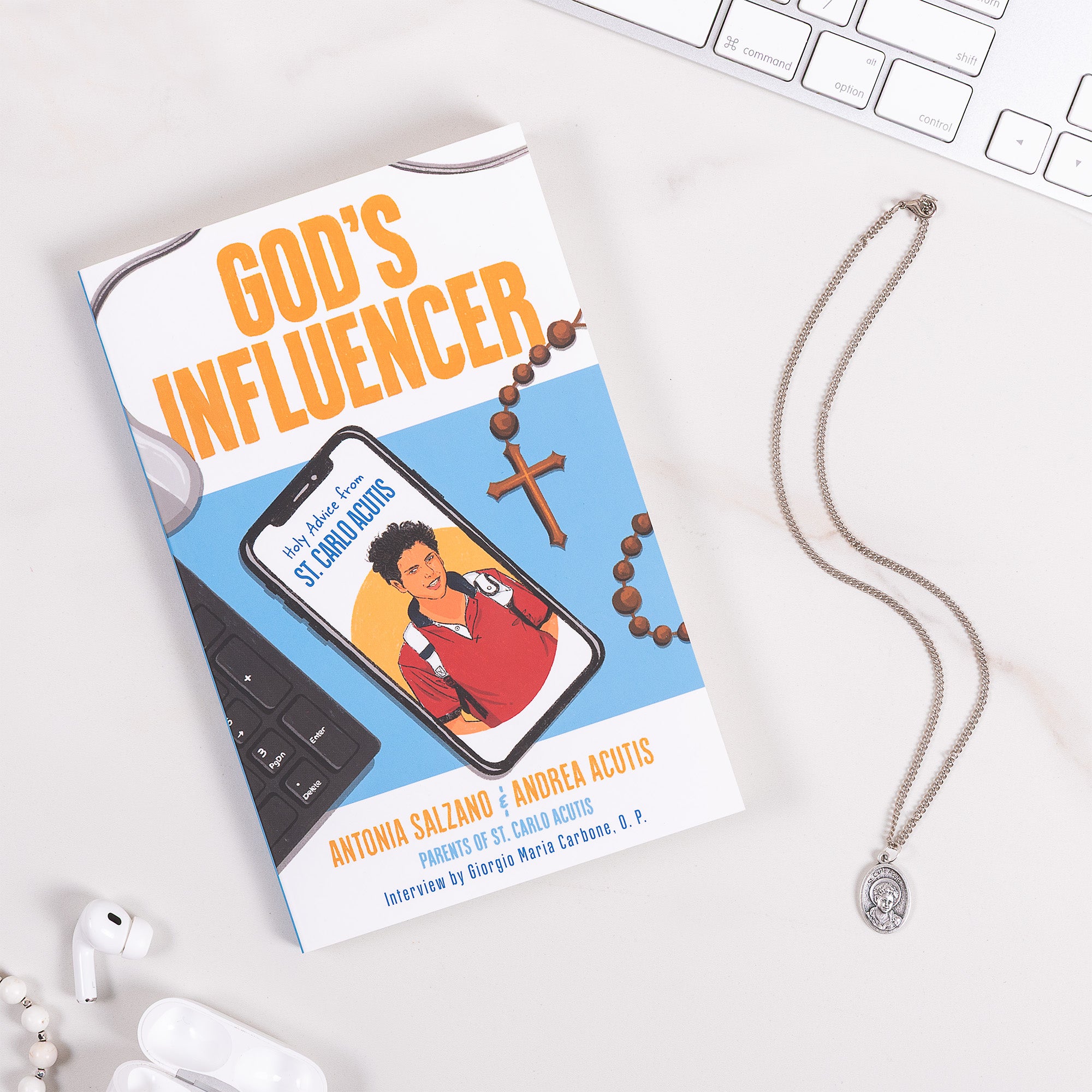 God's Influencer: Holy Advice from St. Carlo Acutis Book & St. Carlo Acutis Medal Necklace - 2 Piece Gift Set