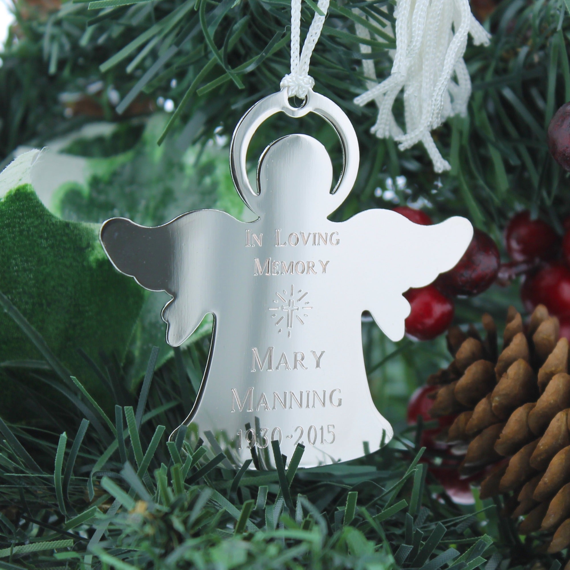 Personalized Silver Memorial Angel Ornament