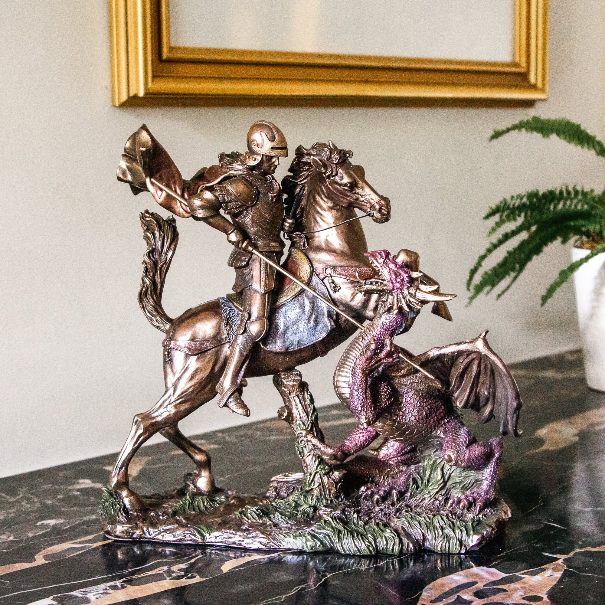St. George in Battle Bronzed Statue