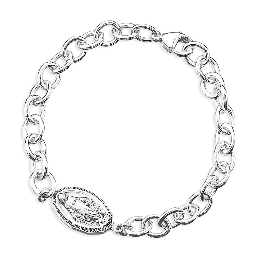 Sterling Silver Heavy Link Miraculous Medal Bracelet
