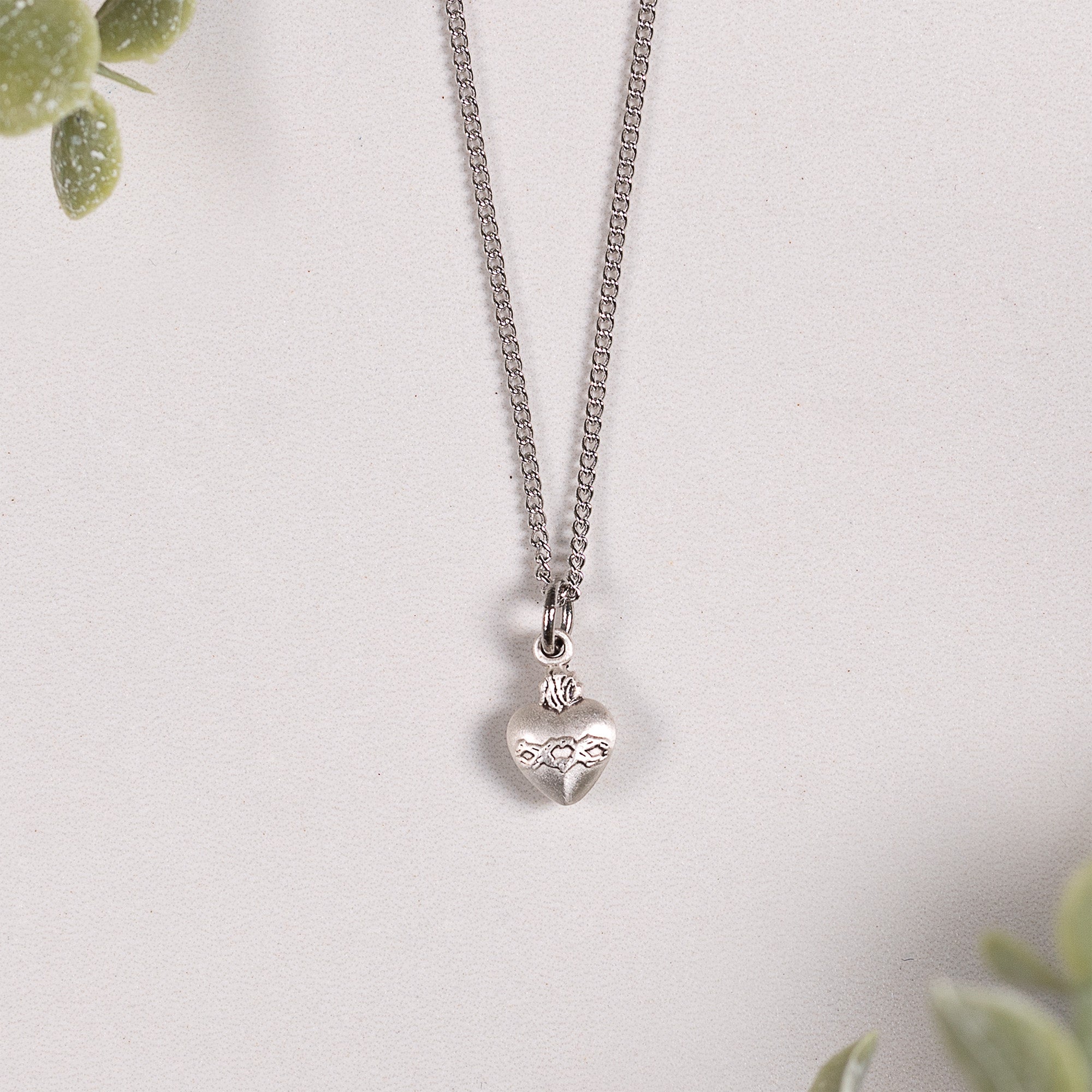 Petite Sacred Heart Puffed Charm Necklace