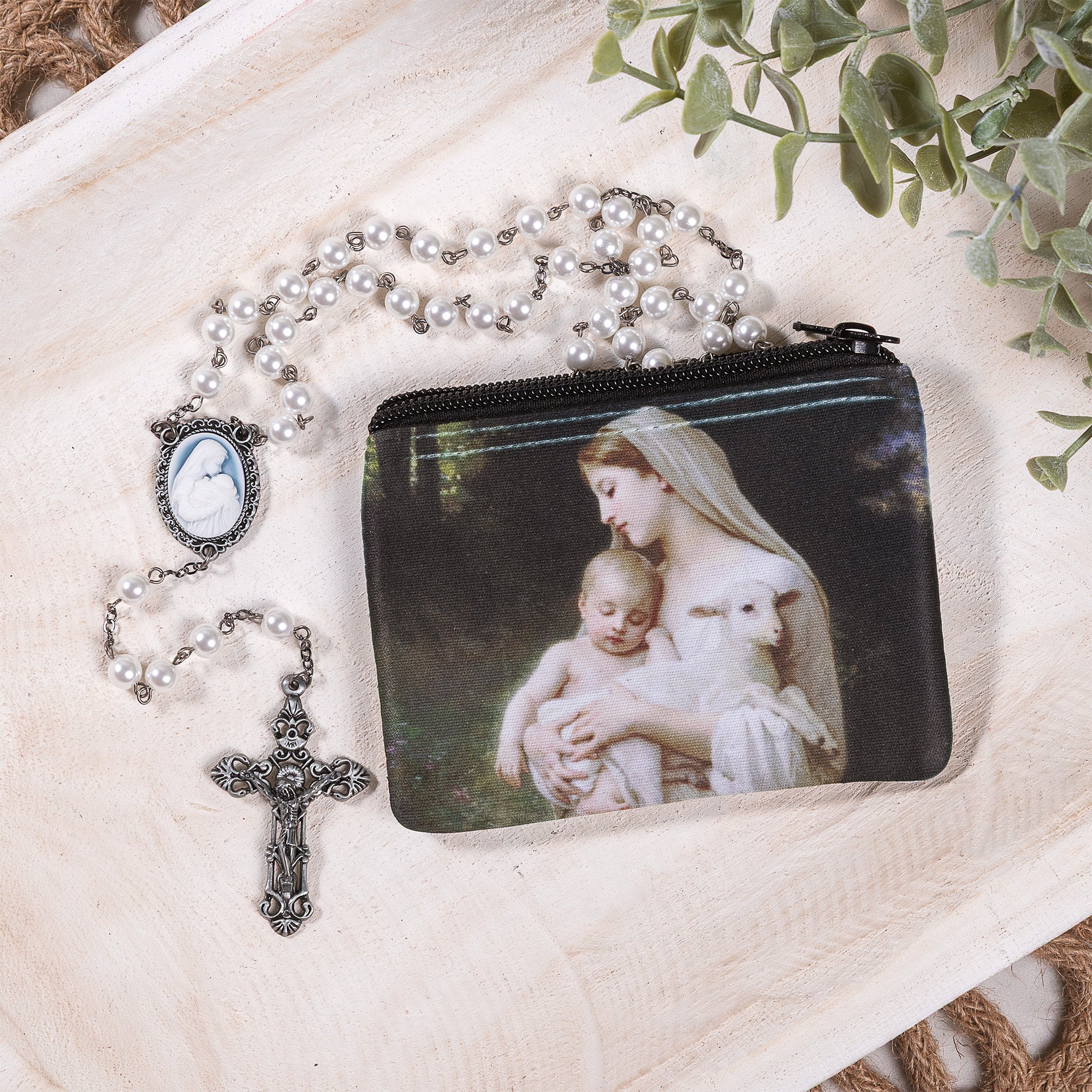 Mother's Kiss Cameo Rosary & L' Innocence Rosary Pouch Gift Set