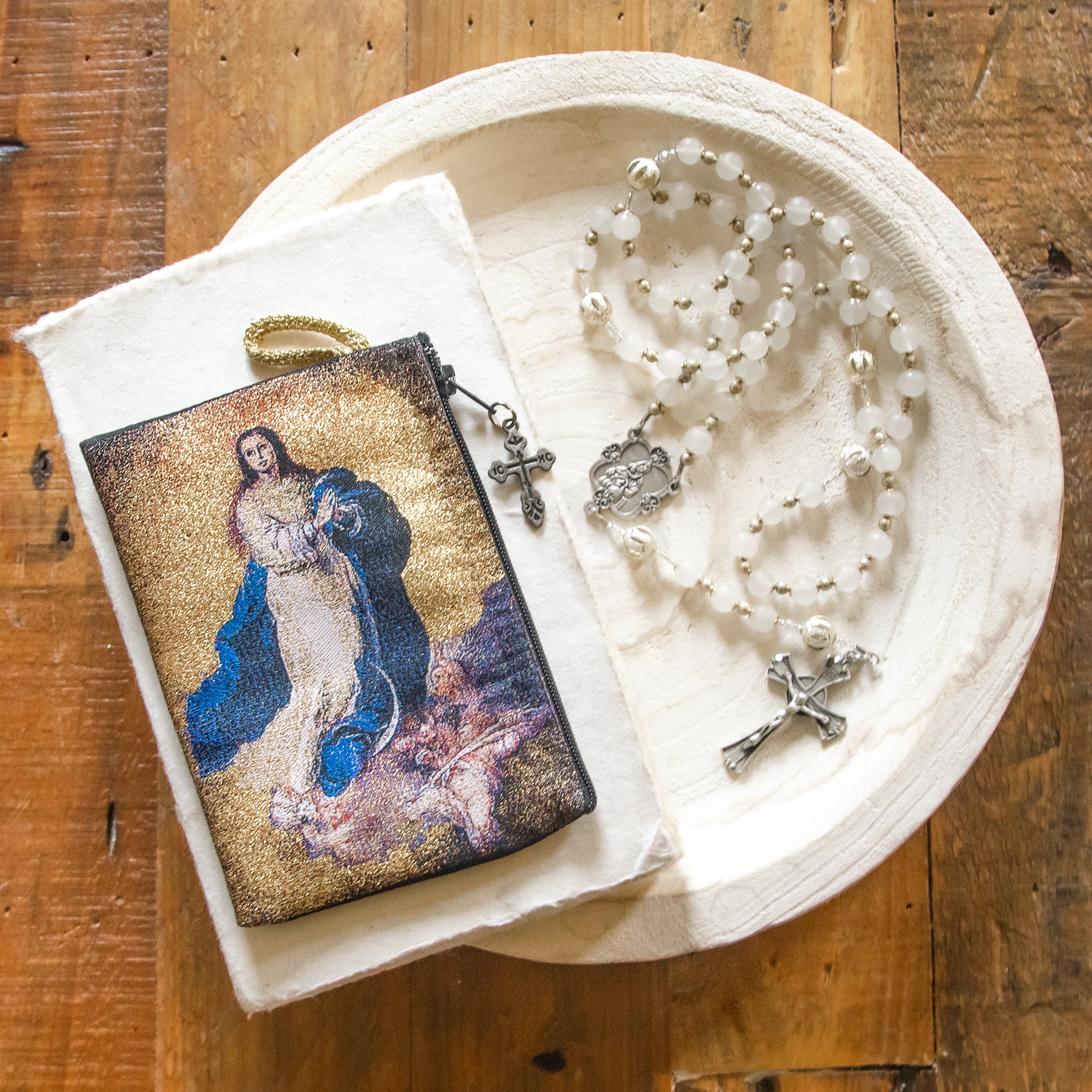 Immaculate Conception and Holy Family Rosary Pouch