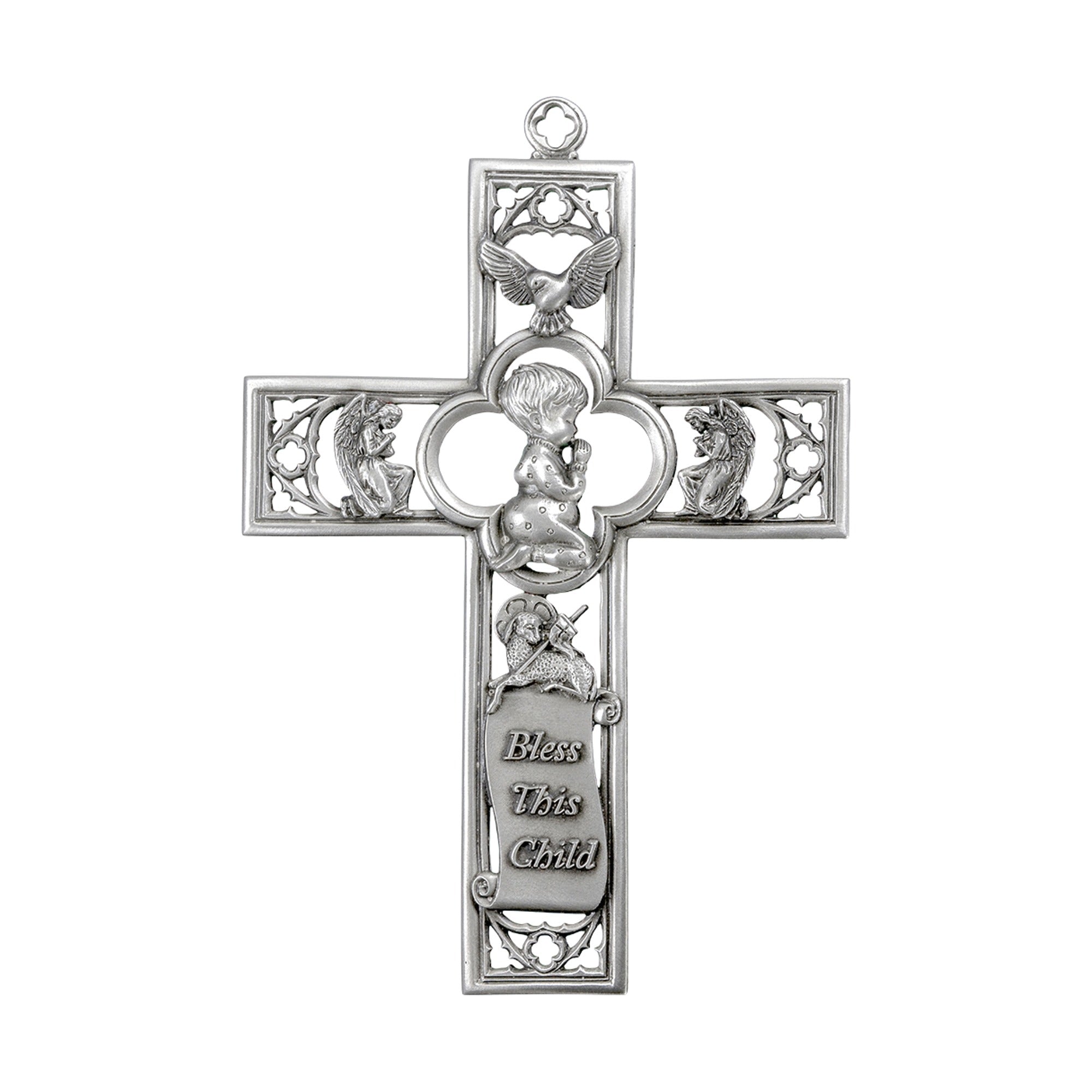 Boy's Praying Child Symbols of Faith Pewter Cross