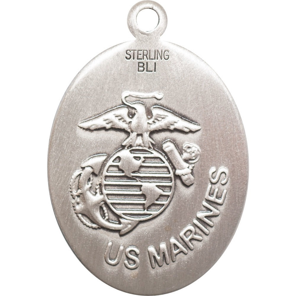 Sterling Silver St. Christopher Pendant -U.S. Marines w/ 24 inches chain