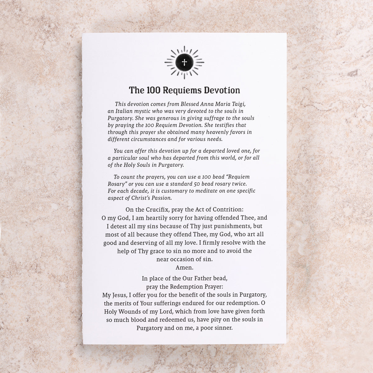 Pearl Roses 10 Decade 100 Requiem Rosary & The 100 Requiems Devotion Prayer Card Gift Set