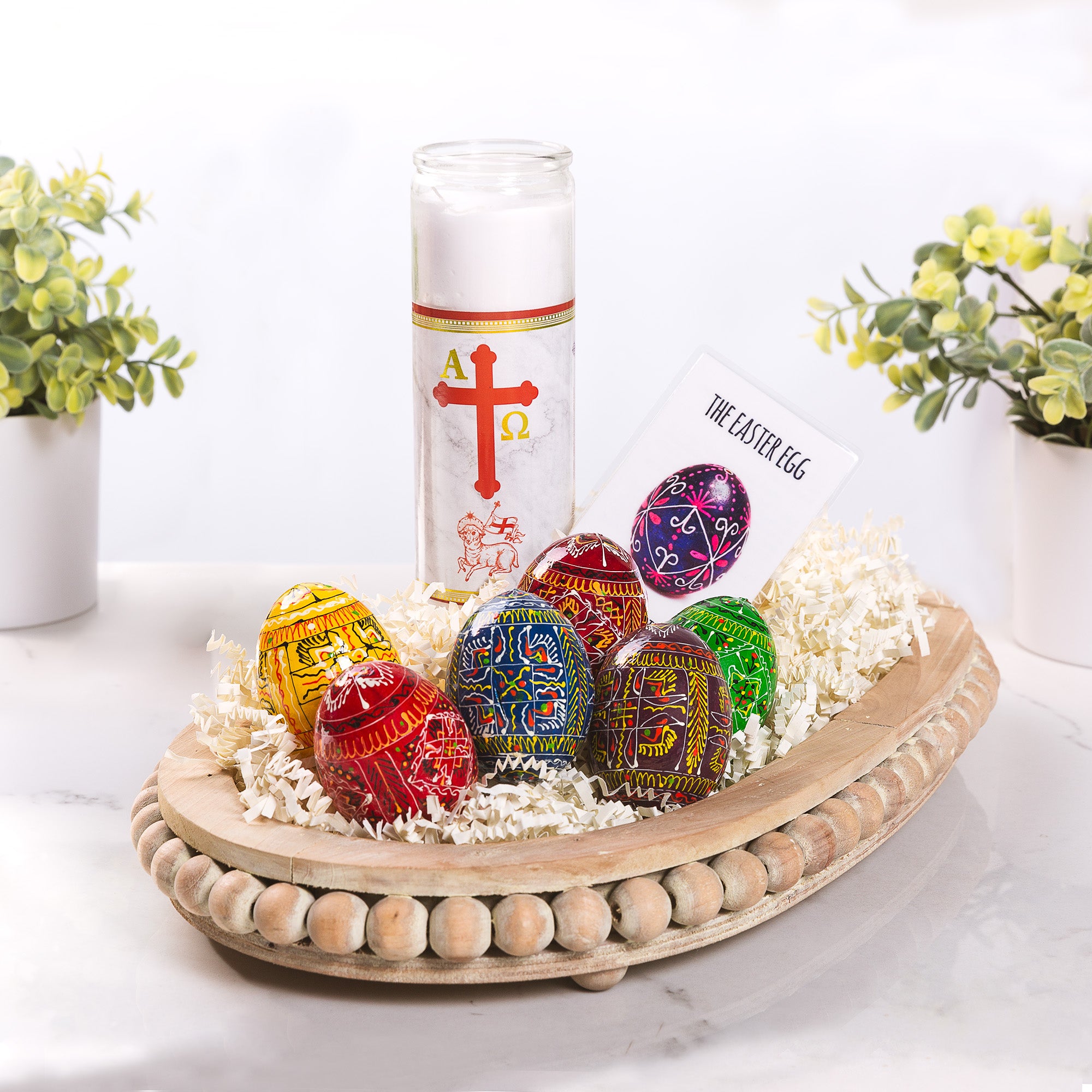 Wooden Easter Eggs - Set of 6 & Alpha & Omega Devotional 3 Day Candle Gift Set