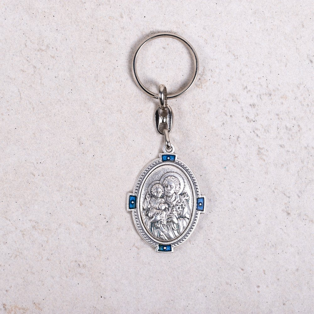 St. Joseph Key Ring w/Blue Accents, cm. 4.2 (1.65")
