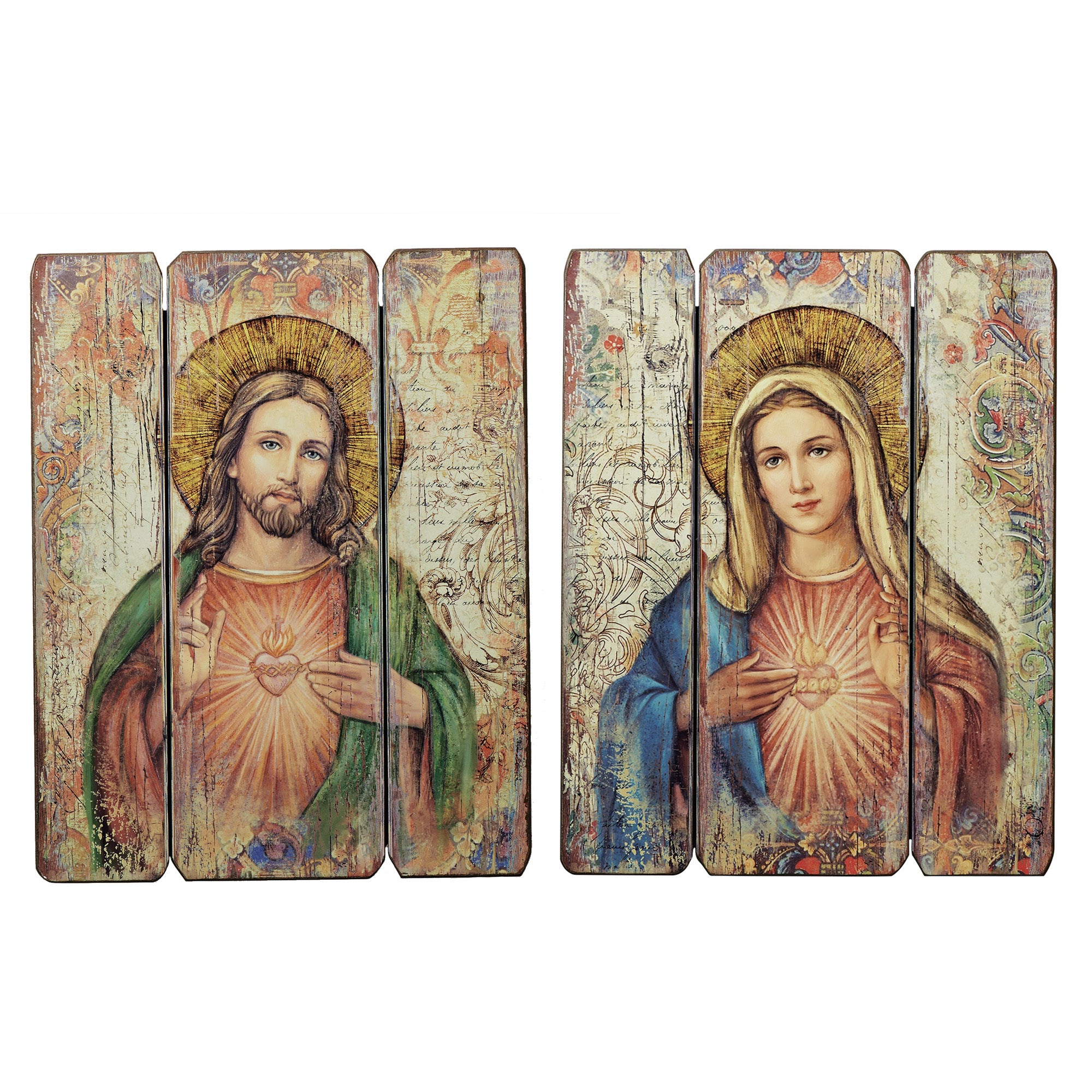Sacred Heart Wooden Wall Plaque & Immaculate Heart Wooden Wall Plaque (2 Gift Set)