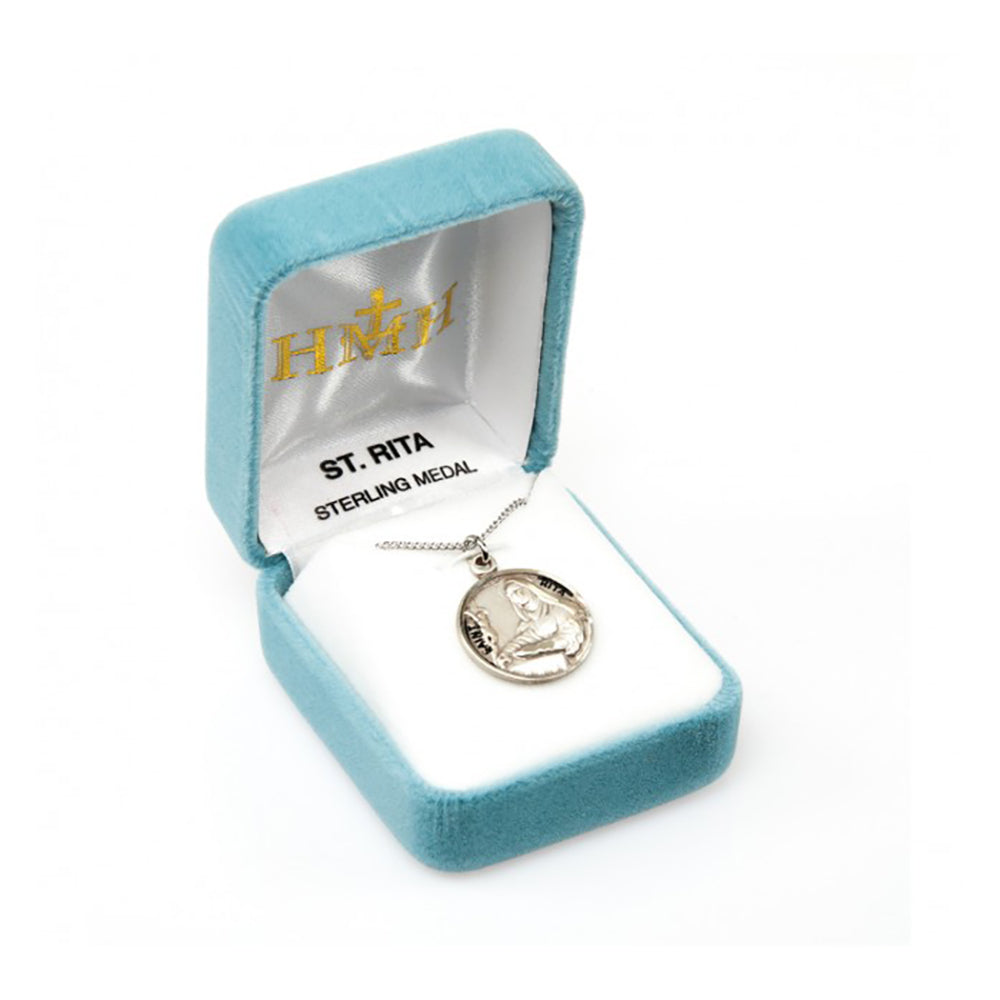 Petite Sterling Round St. Rita Medal Necklace