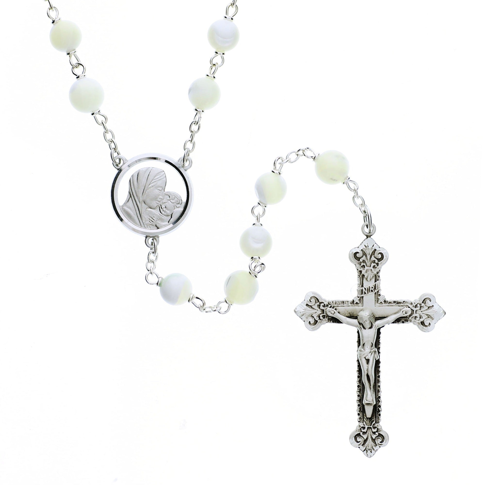 Sterling Silver Mother of Pearl Rosary - 8mm