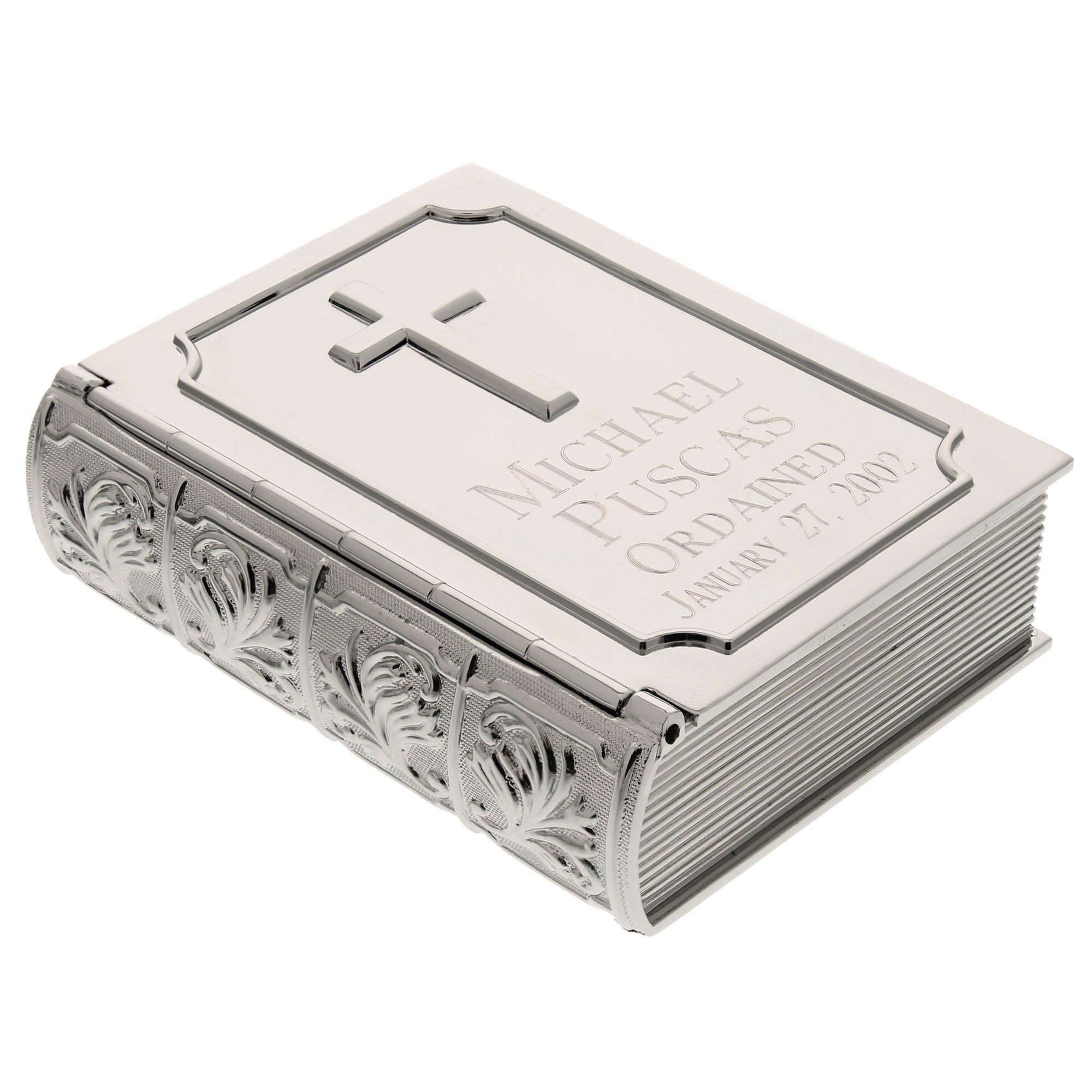 Personalized Silver Bible Ordination Keepsake Box - 3.5"