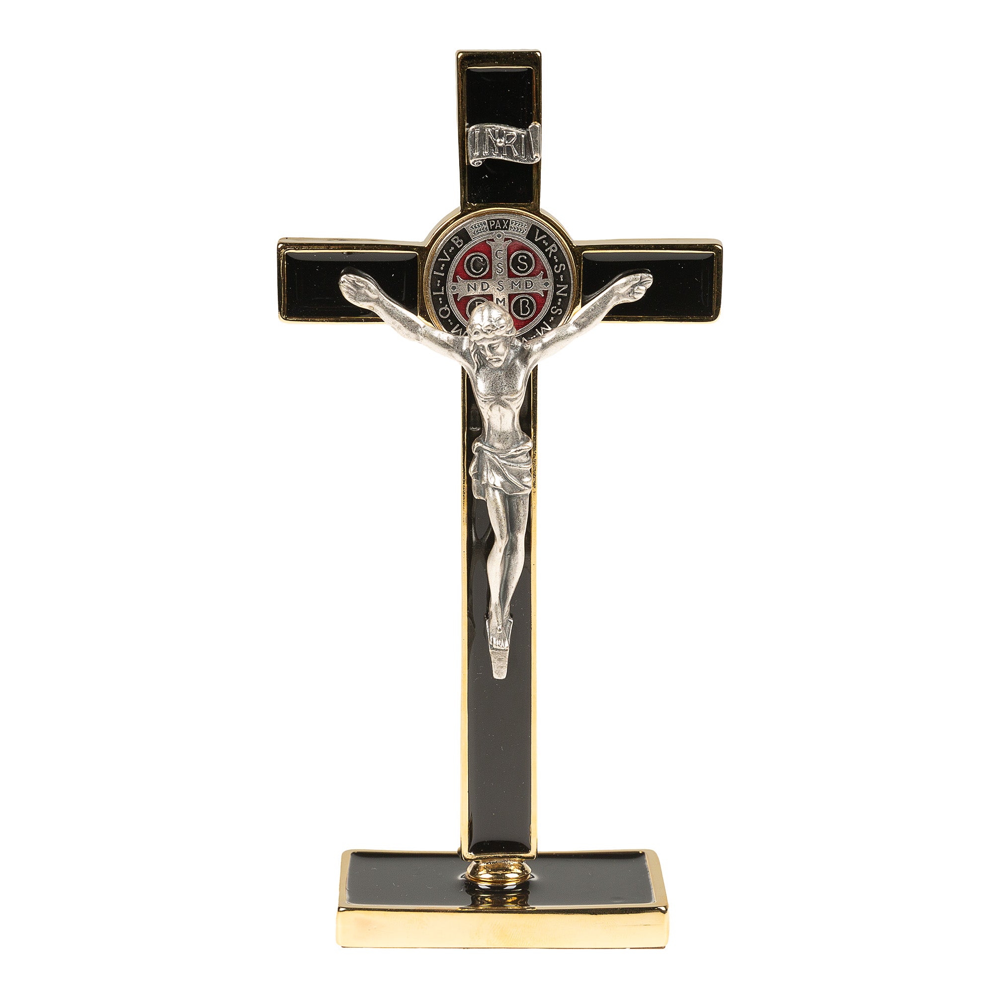 Black Enamel St. Benedict Standing Crucifix - 8"