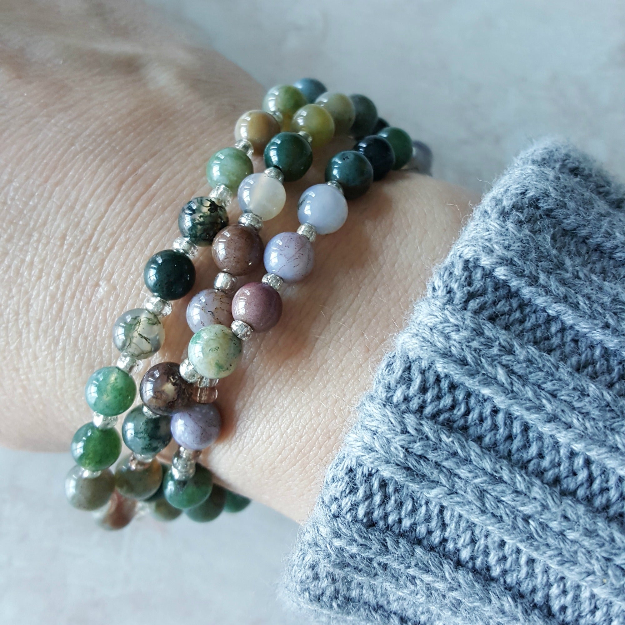 Indian Agate Style Rosary Wrap Bracelet