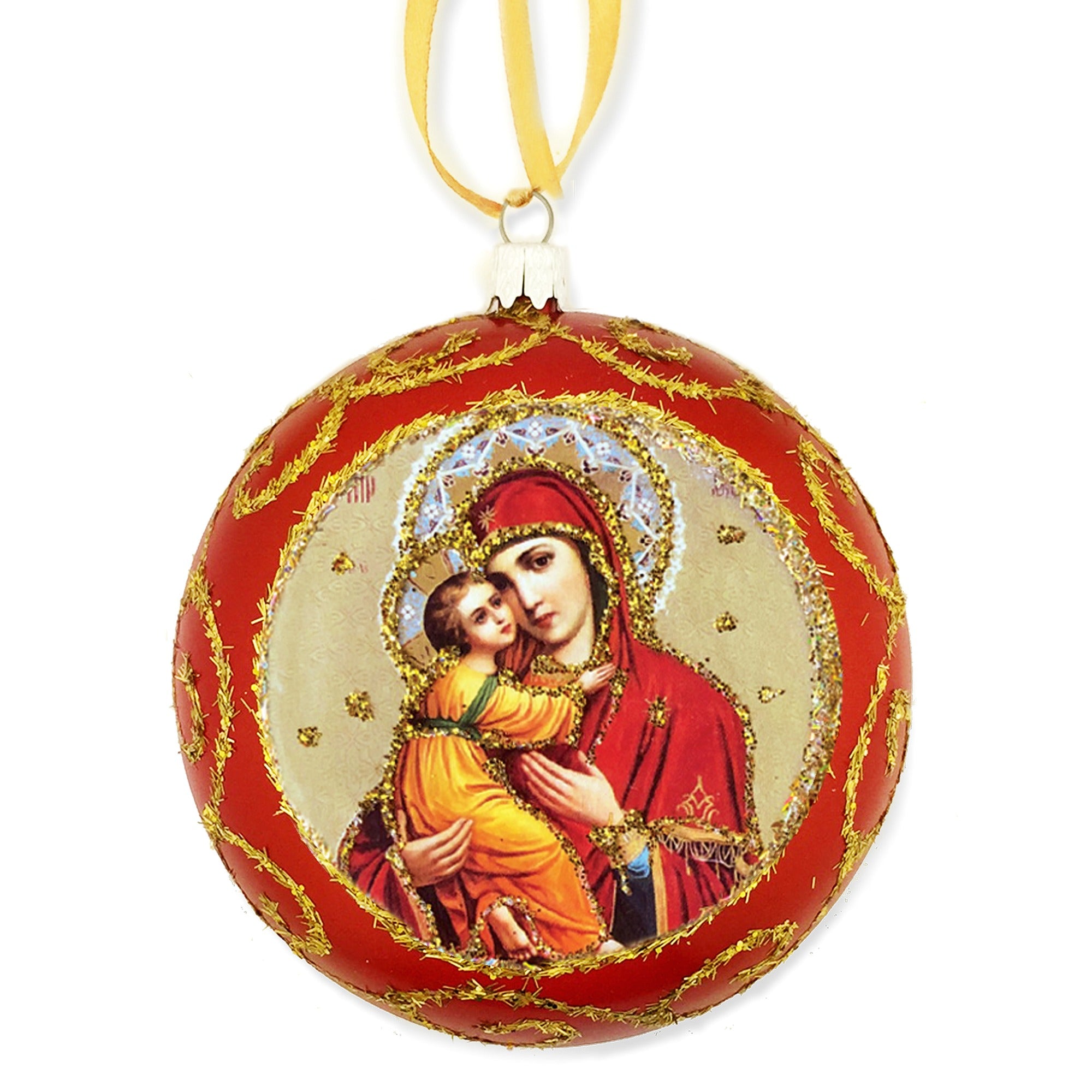 Madonna & Child Icon Red Christmas Ornament