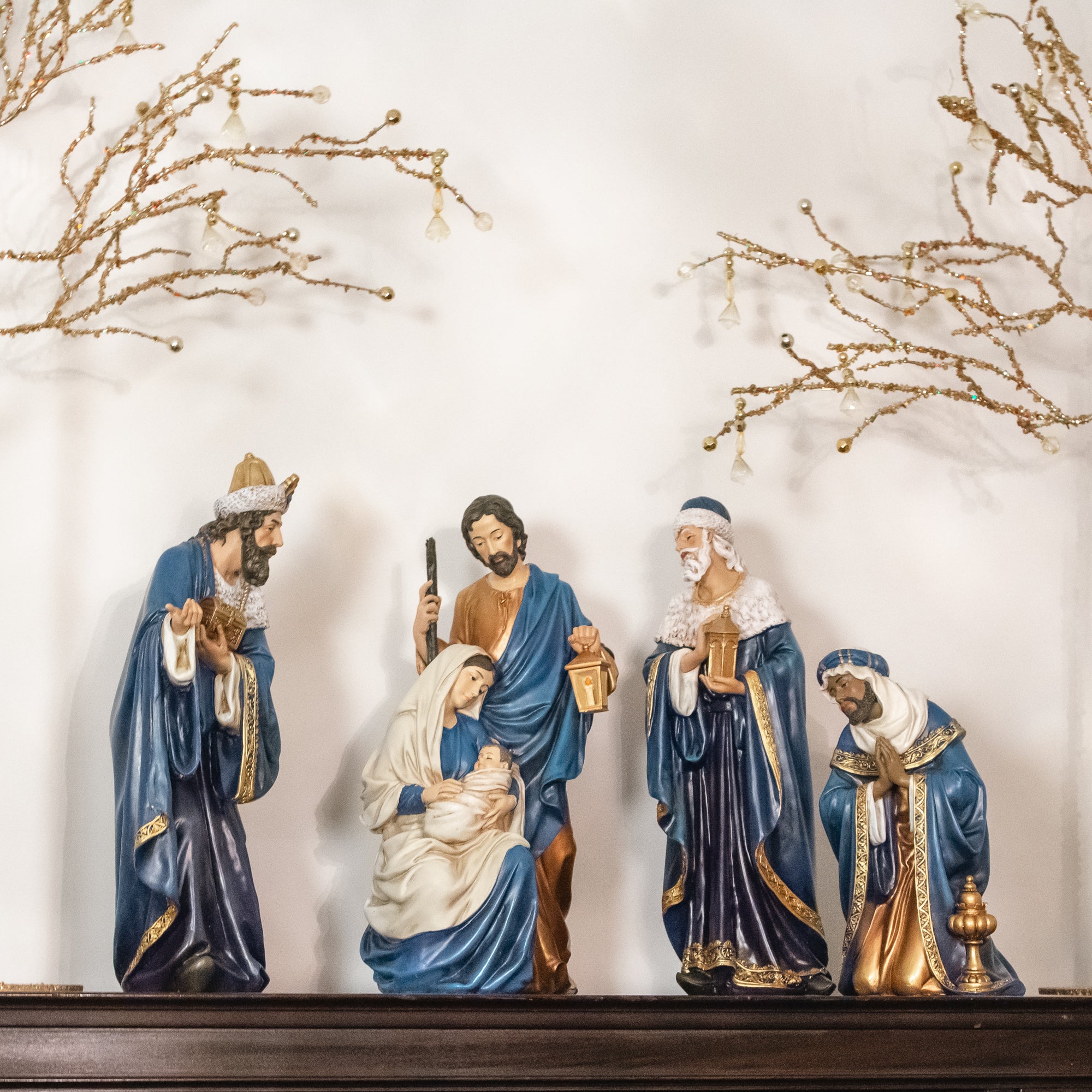 Royal Blue and Gold Nativity Set - 4 Pieces
