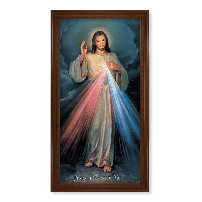 Divine Mercy in Beveled Walnut Frame - 24" x 44"
