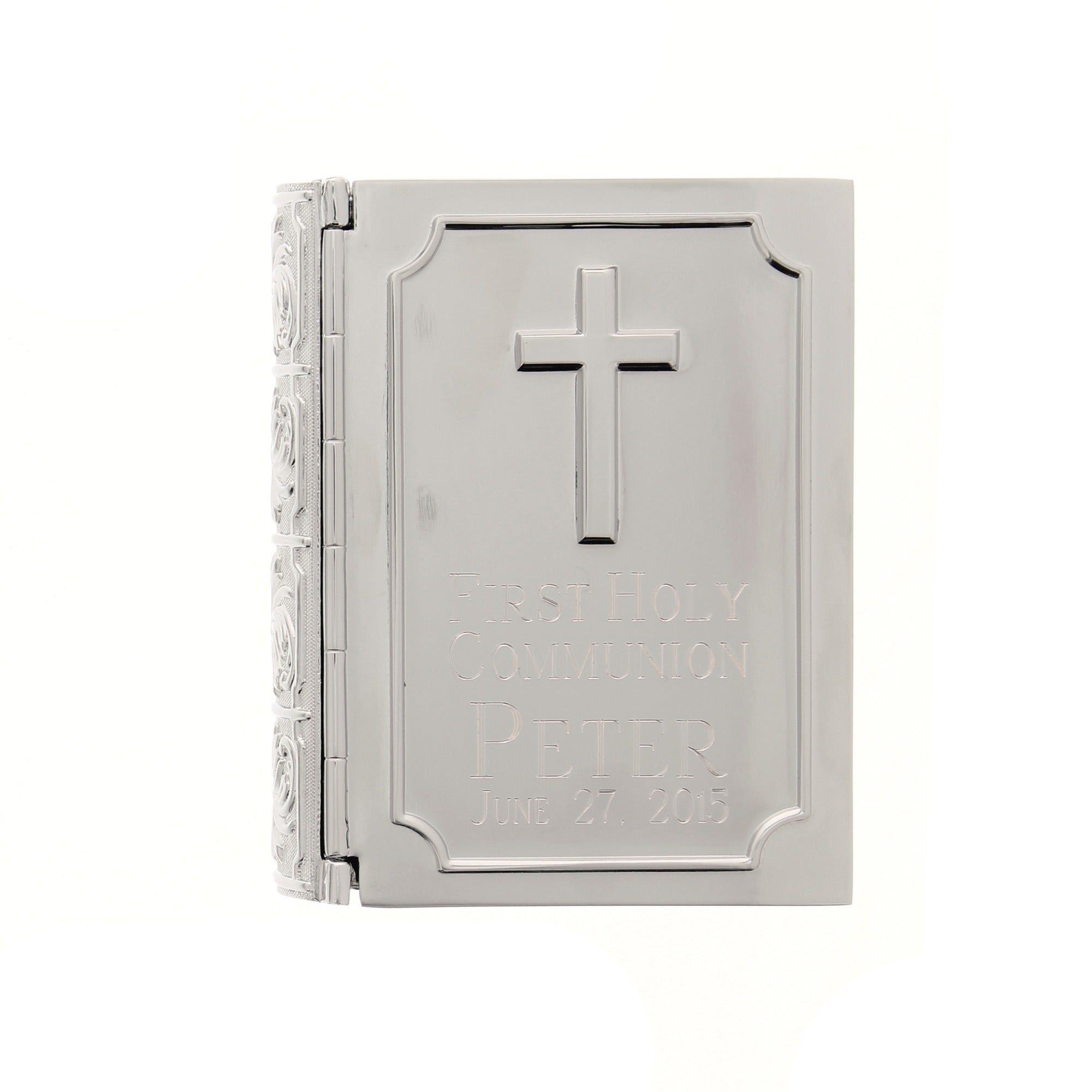 Personalized Silver Bible First Communion Keepsake Box - 3.5"
