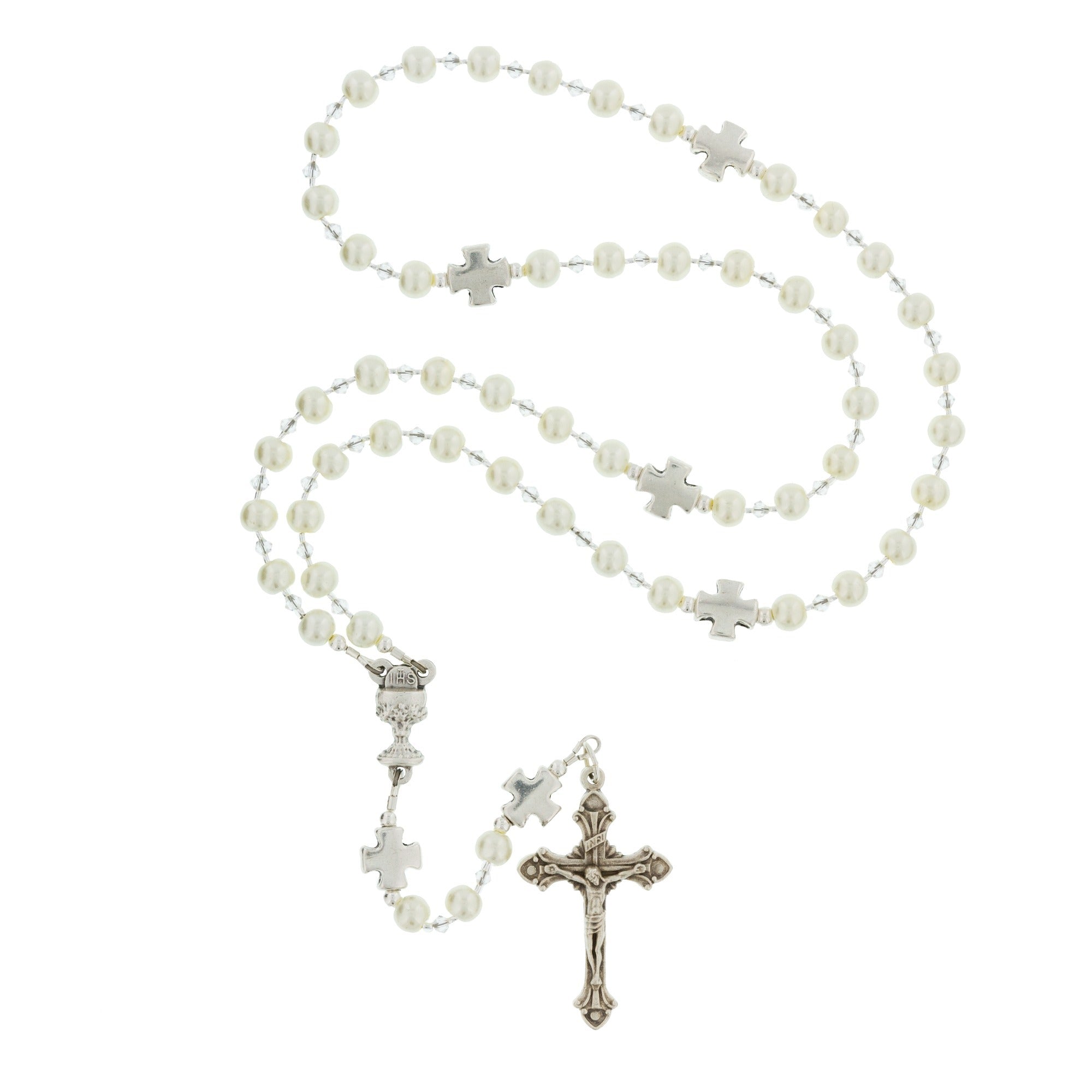 First Communion Glass Pearl Rosary