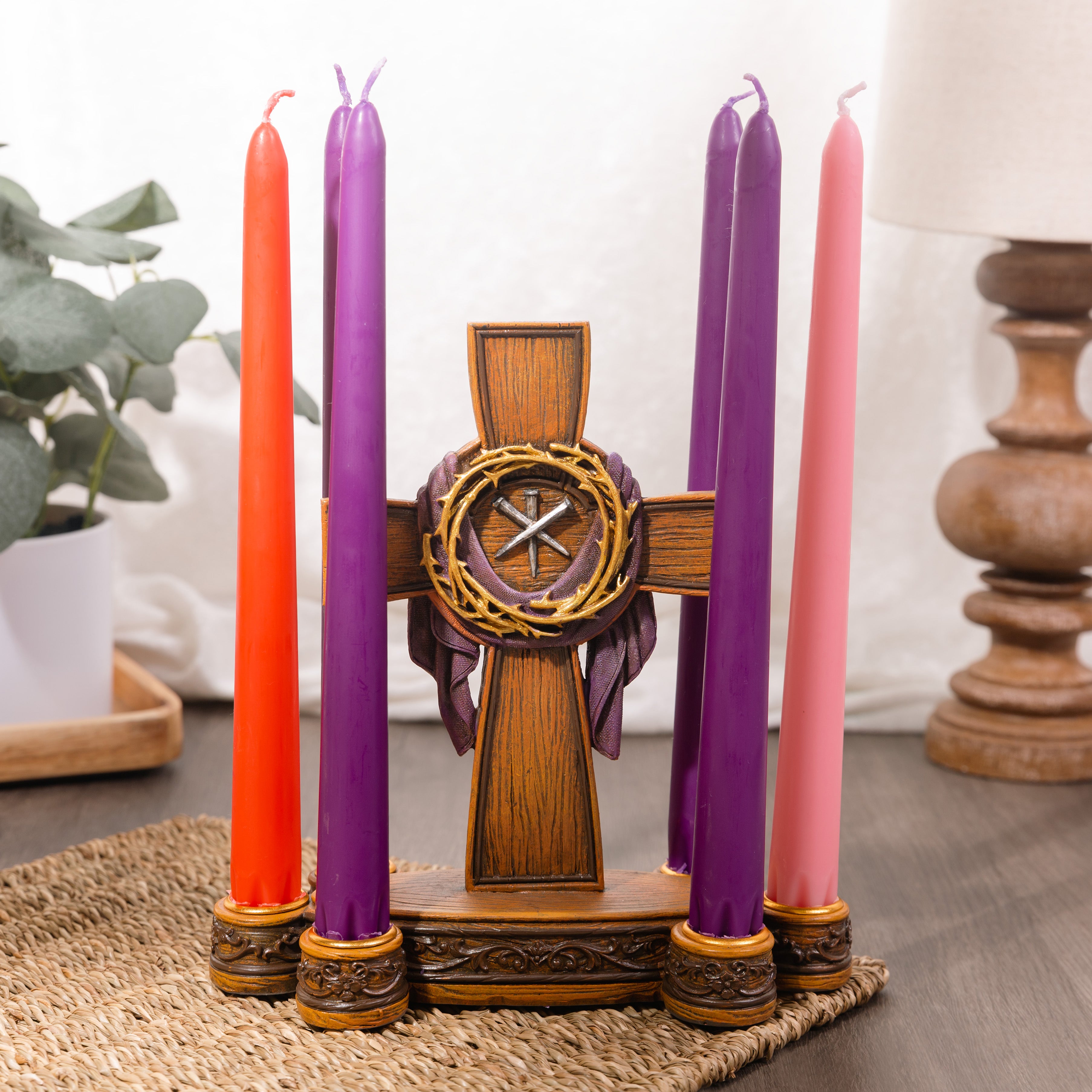 Lenten Crown of Thorns Candleholder & Lenten Taper Candles (Gift Set)
