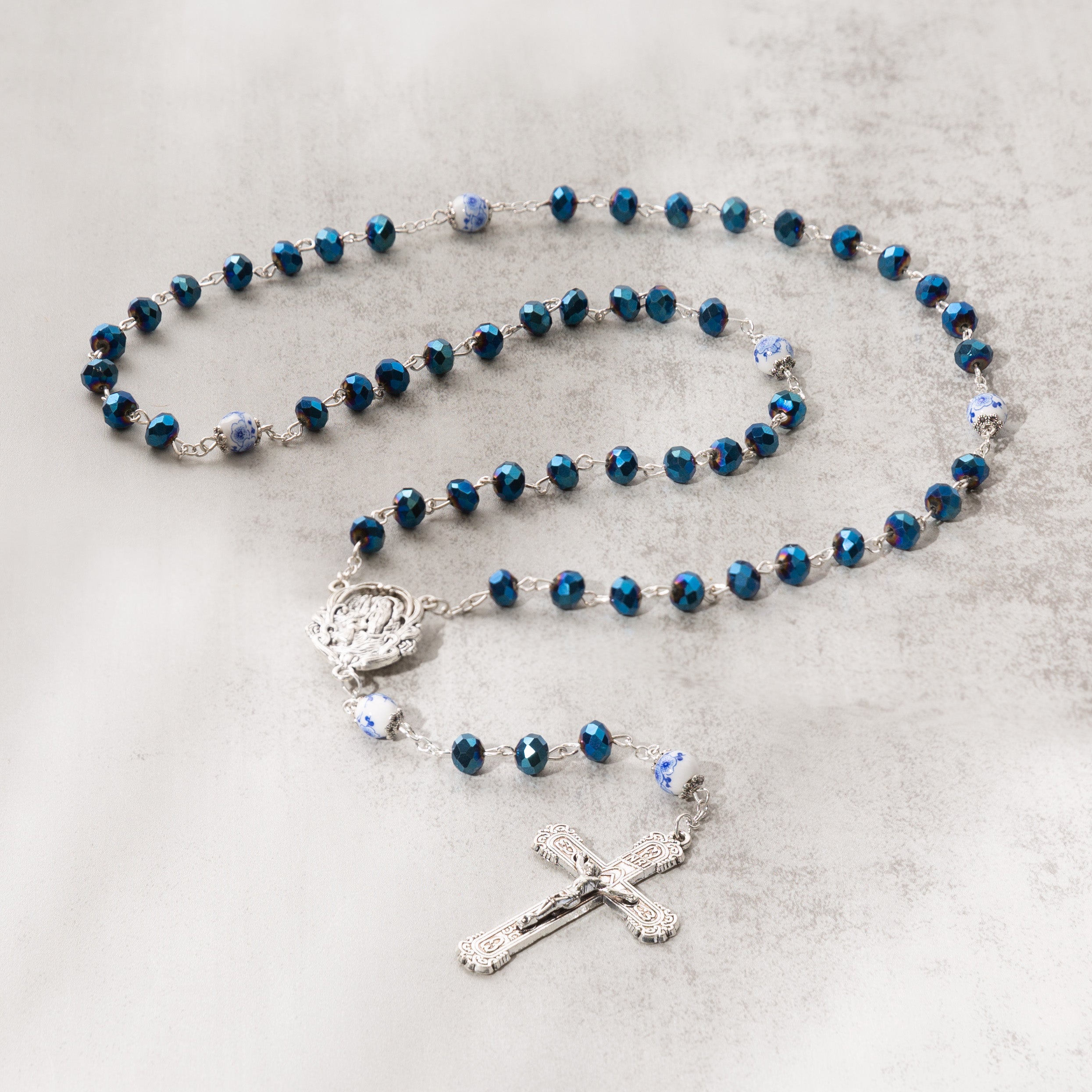 Blue Sunburst Lourdes Water Rosary