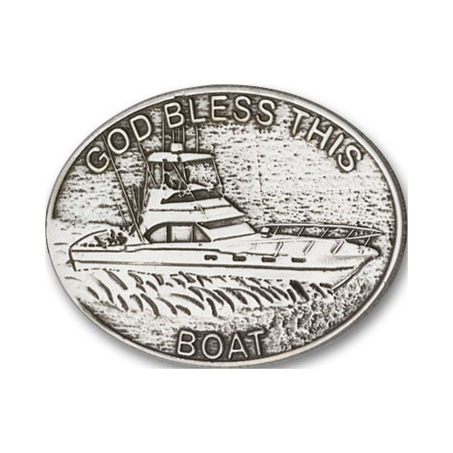 Antique Silver God Bless This Boat Visor Clip