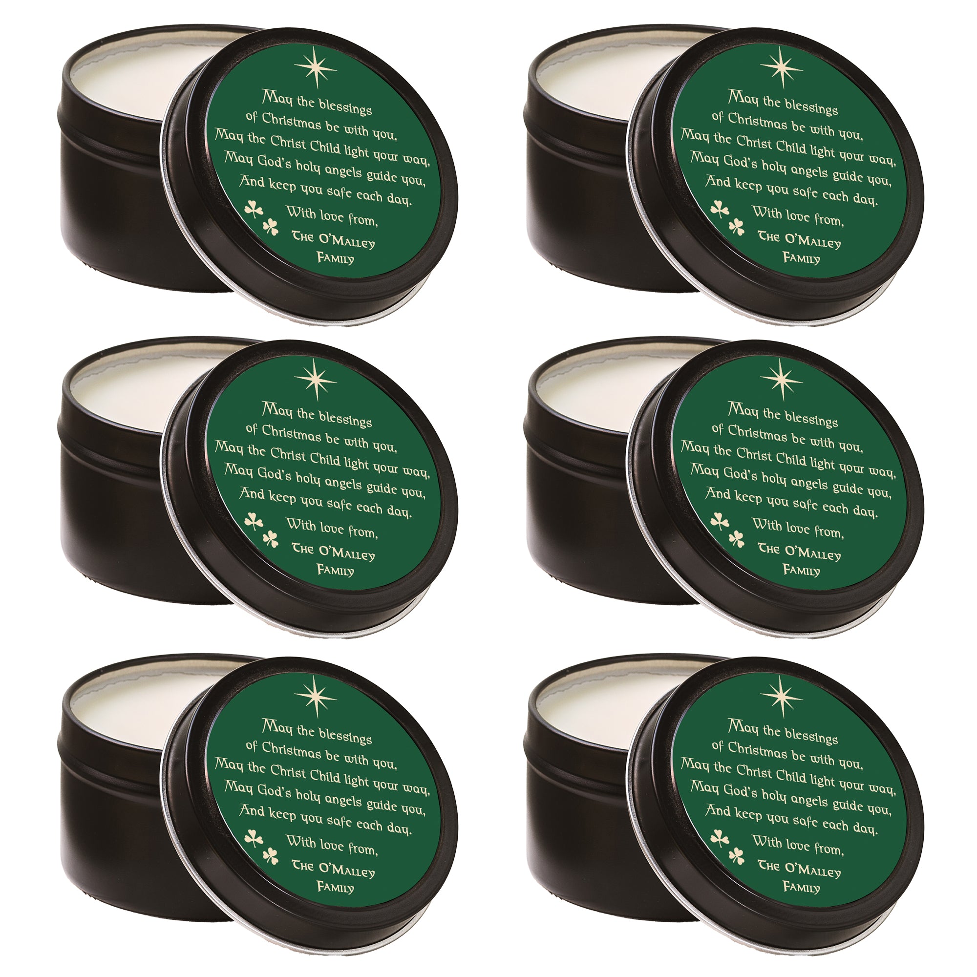 Personalized Irish Christmas Prayer Travel Tin Candles - Set of 6